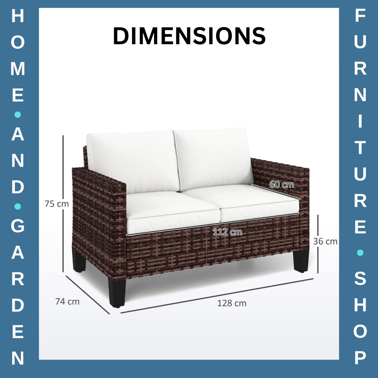 2 Seater Rattan Garden Sofa with Cushions, Outdoor Wicker Furniture for Patio - Home and Garden Furniture Shop - #rustic - furniture#