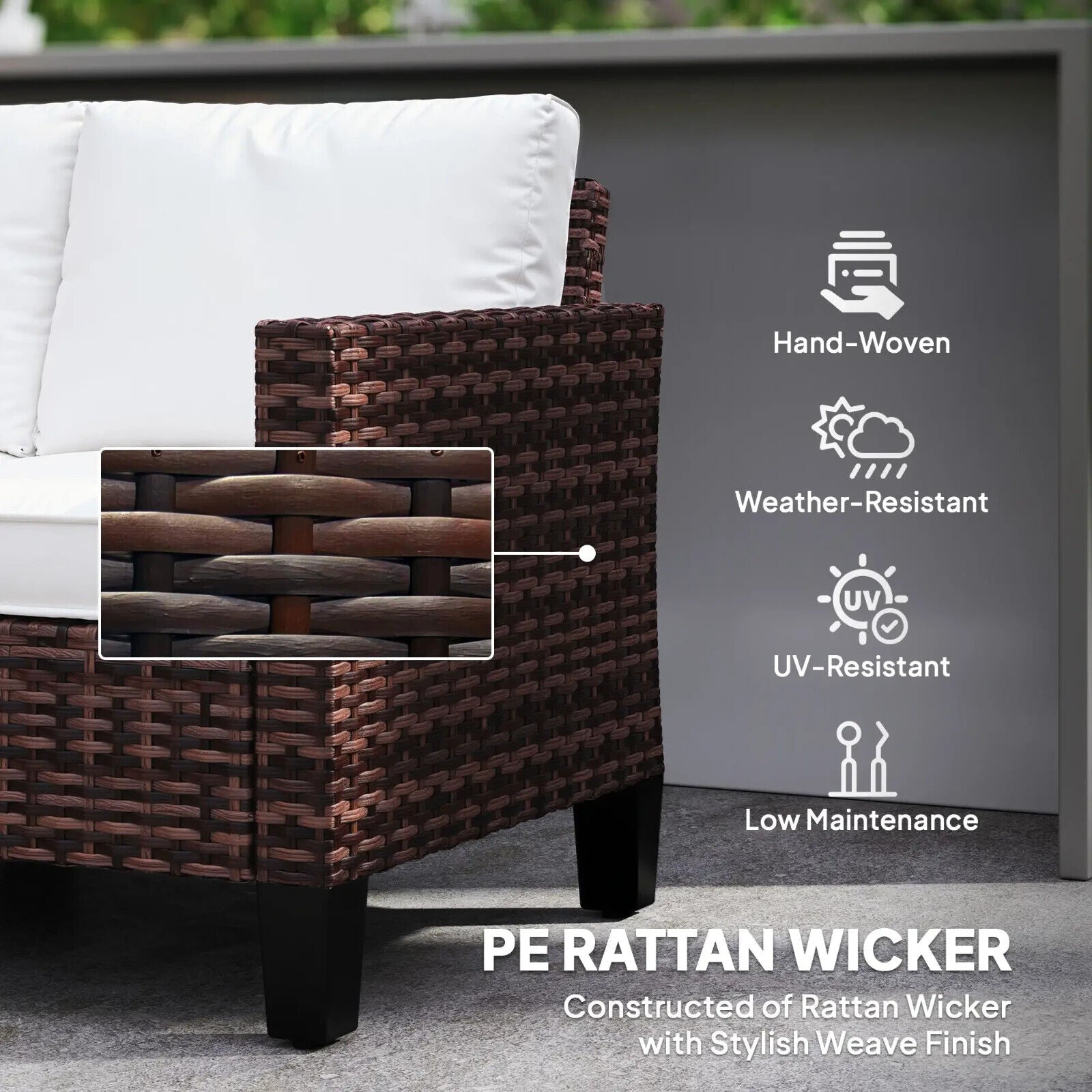 2 Seater Rattan Garden Sofa with Cushions, Outdoor Wicker Furniture for Patio - Home and Garden Furniture Shop - #rustic - furniture#
