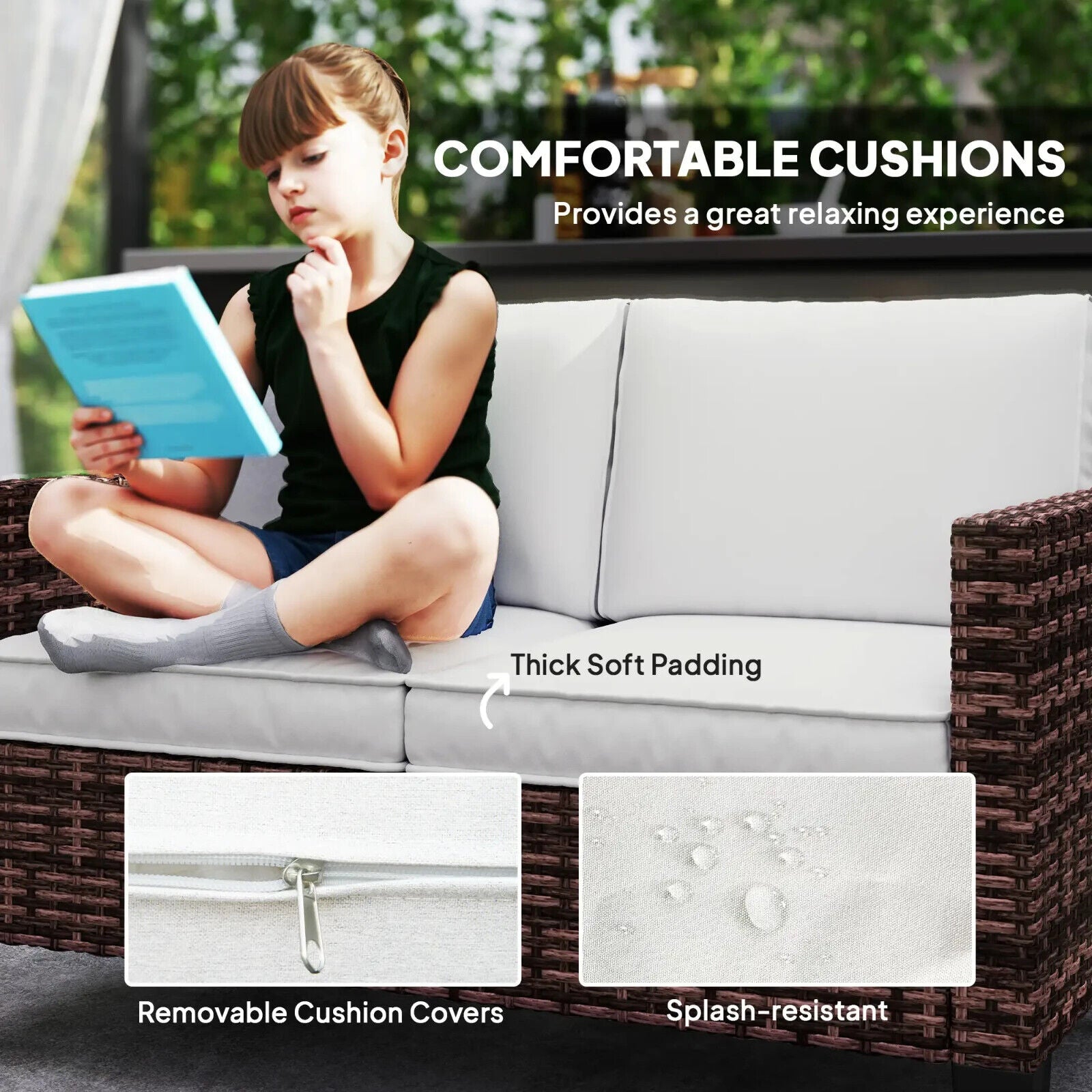 2 Seater Rattan Garden Sofa with Cushions, Outdoor Wicker Furniture for Patio - Home and Garden Furniture Shop - #rustic - furniture#