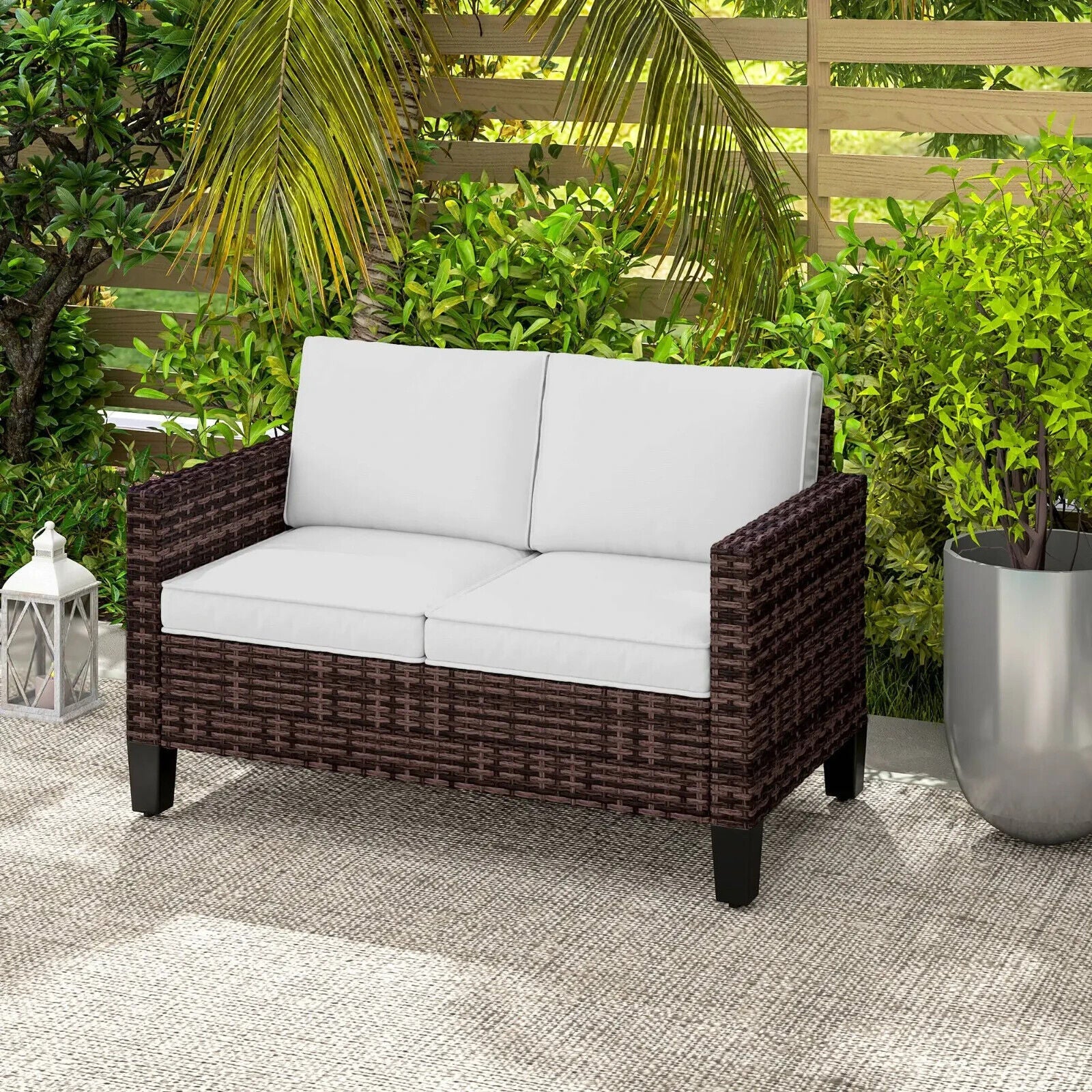2 Seater Rattan Garden Sofa with Cushions, Outdoor Wicker Furniture for Patio - Home and Garden Furniture Shop - #rustic - furniture#