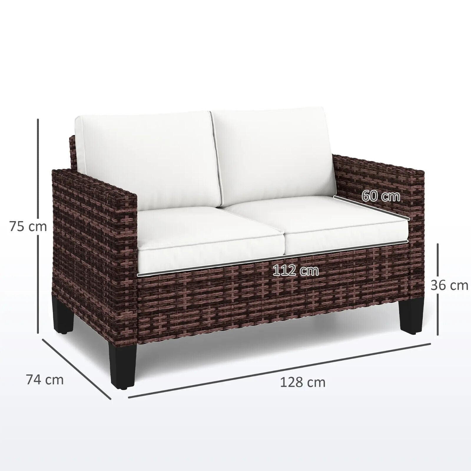 2 Seater Rattan Garden Sofa with Cushions, Outdoor Wicker Furniture for Patio - Home and Garden Furniture Shop - #rustic - furniture#