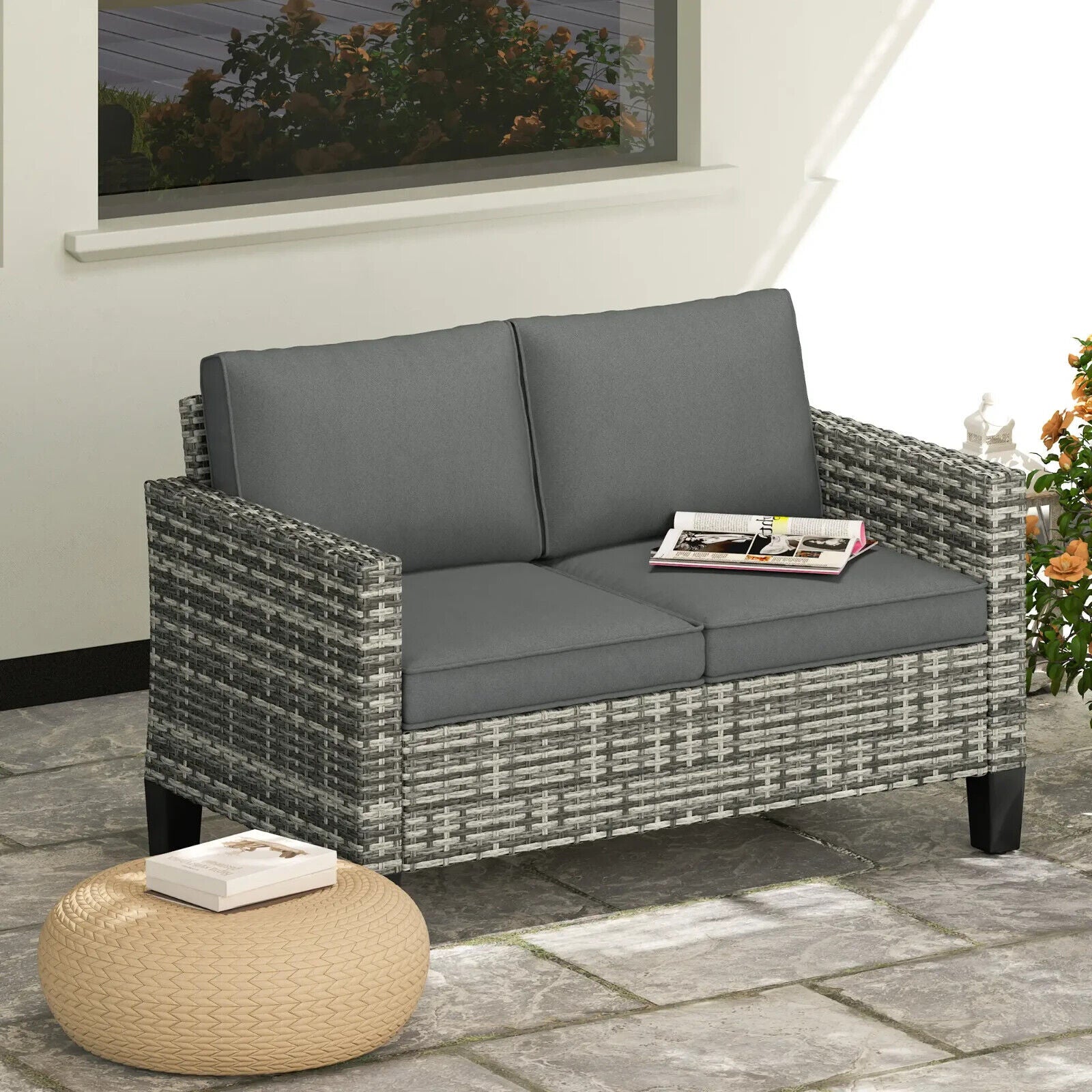 2 Seater Rattan Outdoor Sofa Garden Loveseat with Cushion for Patio Conservatory - Home and Garden Furniture Shop - #rustic - furniture#
