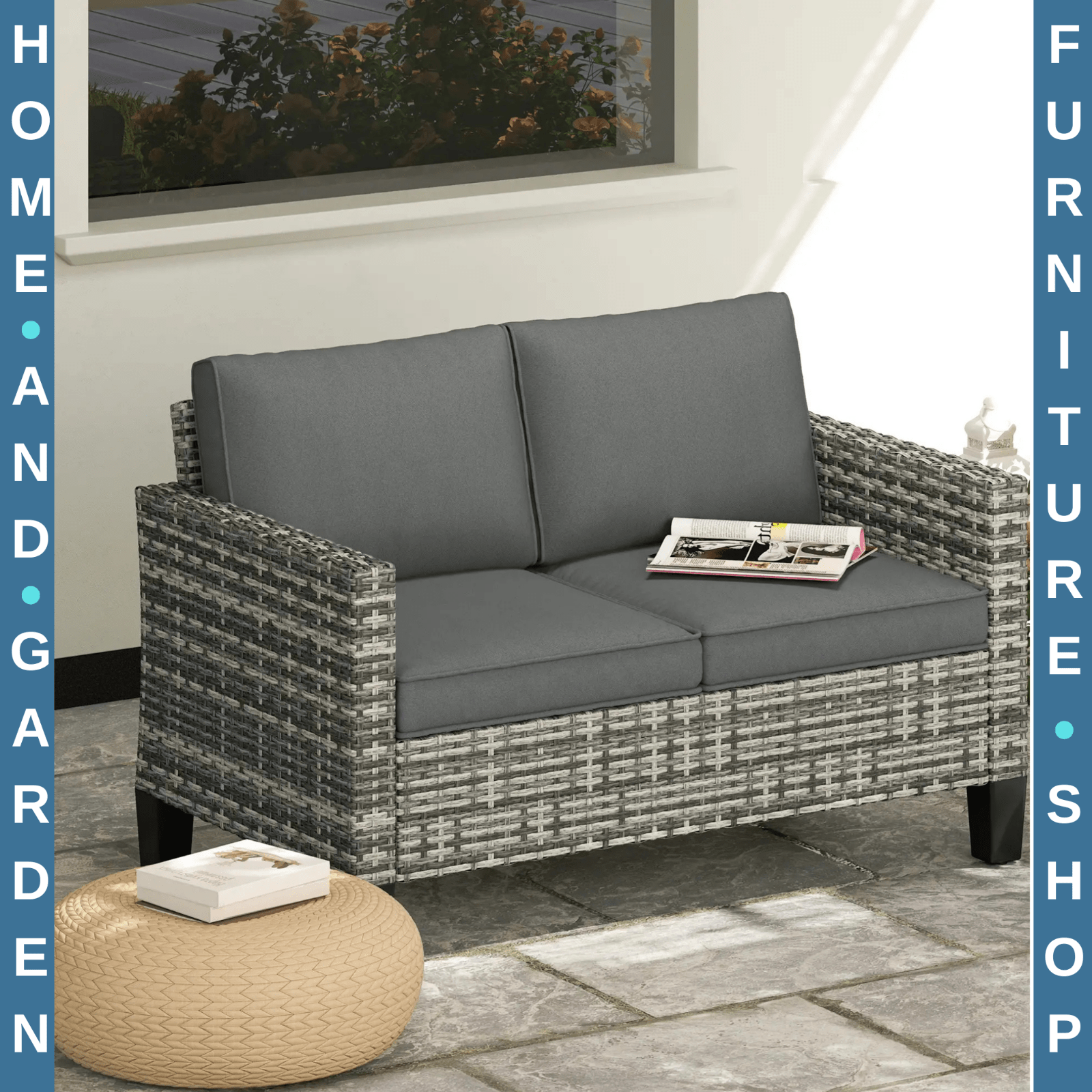 2 Seater Rattan Outdoor Sofa Garden Loveseat with Cushion for Patio Conservatory - Home and Garden Furniture Shop - #rustic - furniture#