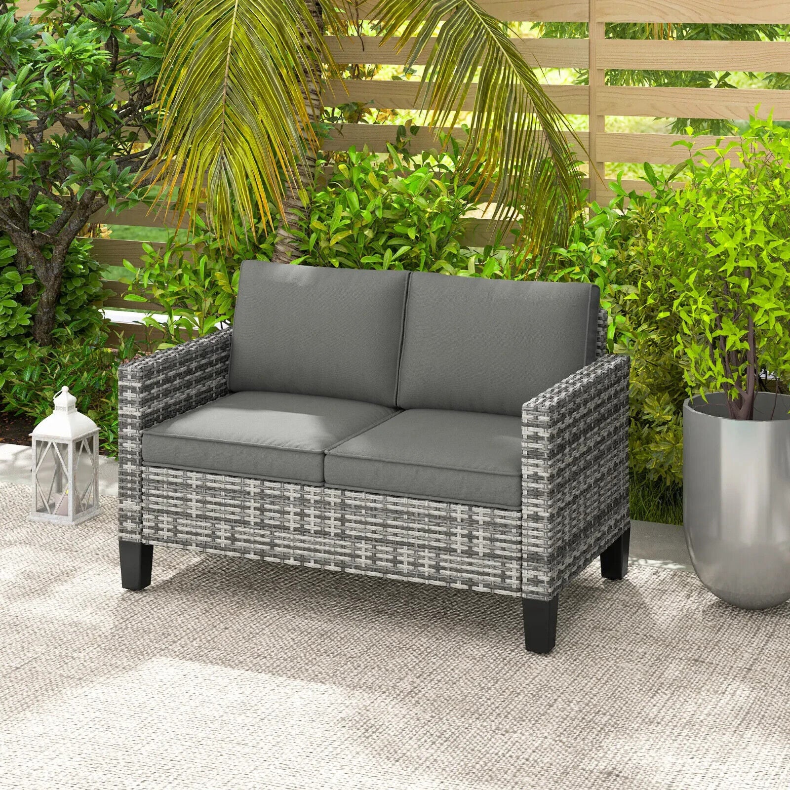 2 Seater Rattan Outdoor Sofa Garden Loveseat with Cushion for Patio Conservatory - Home and Garden Furniture Shop - #rustic - furniture#