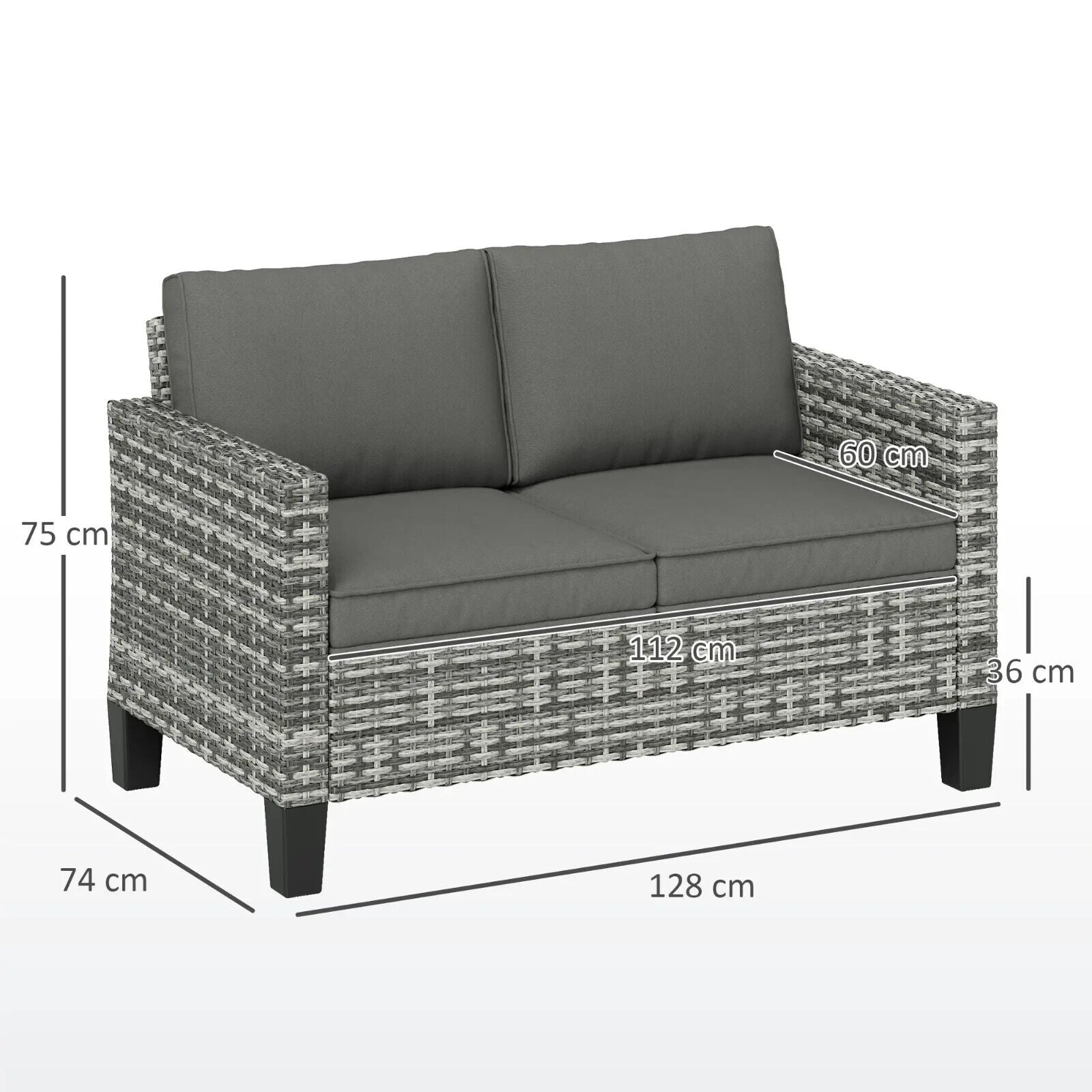 2 Seater Rattan Outdoor Sofa Garden Loveseat with Cushion for Patio Conservatory - Home and Garden Furniture Shop - #rustic - furniture#