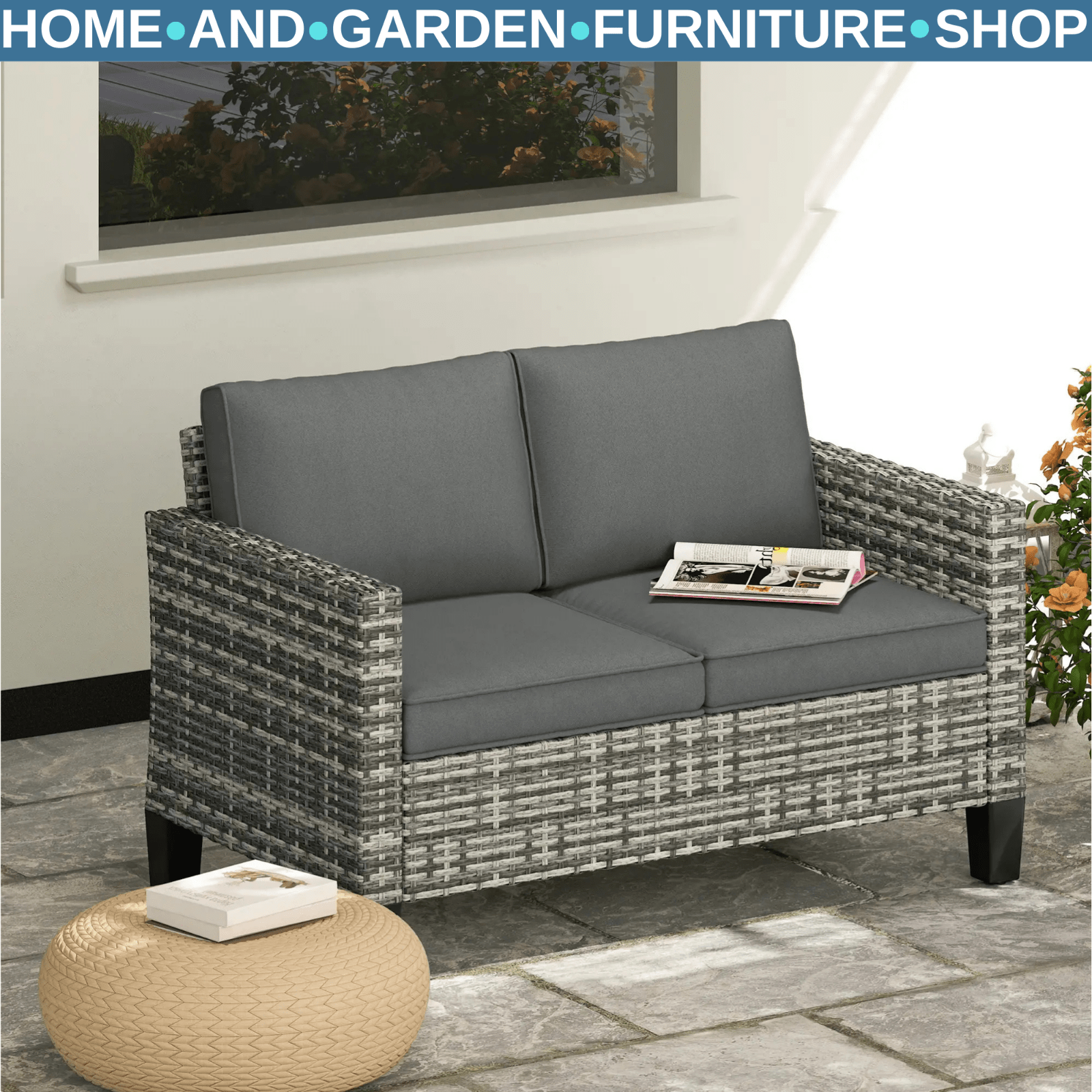 2 Seater Rattan Outdoor Sofa Garden Loveseat with Cushion for Patio Conservatory - Home and Garden Furniture Shop - #rustic - furniture#