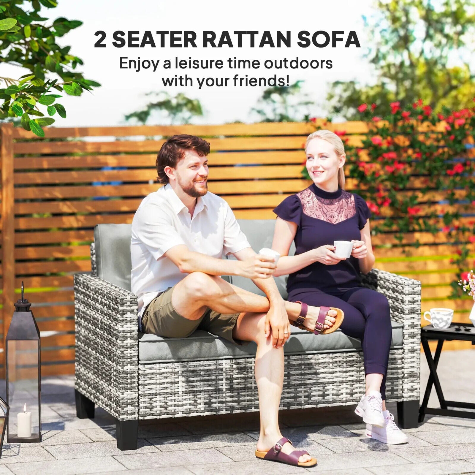2 Seater Rattan Outdoor Sofa Garden Loveseat with Cushion for Patio Conservatory - Home and Garden Furniture Shop - #rustic - furniture#