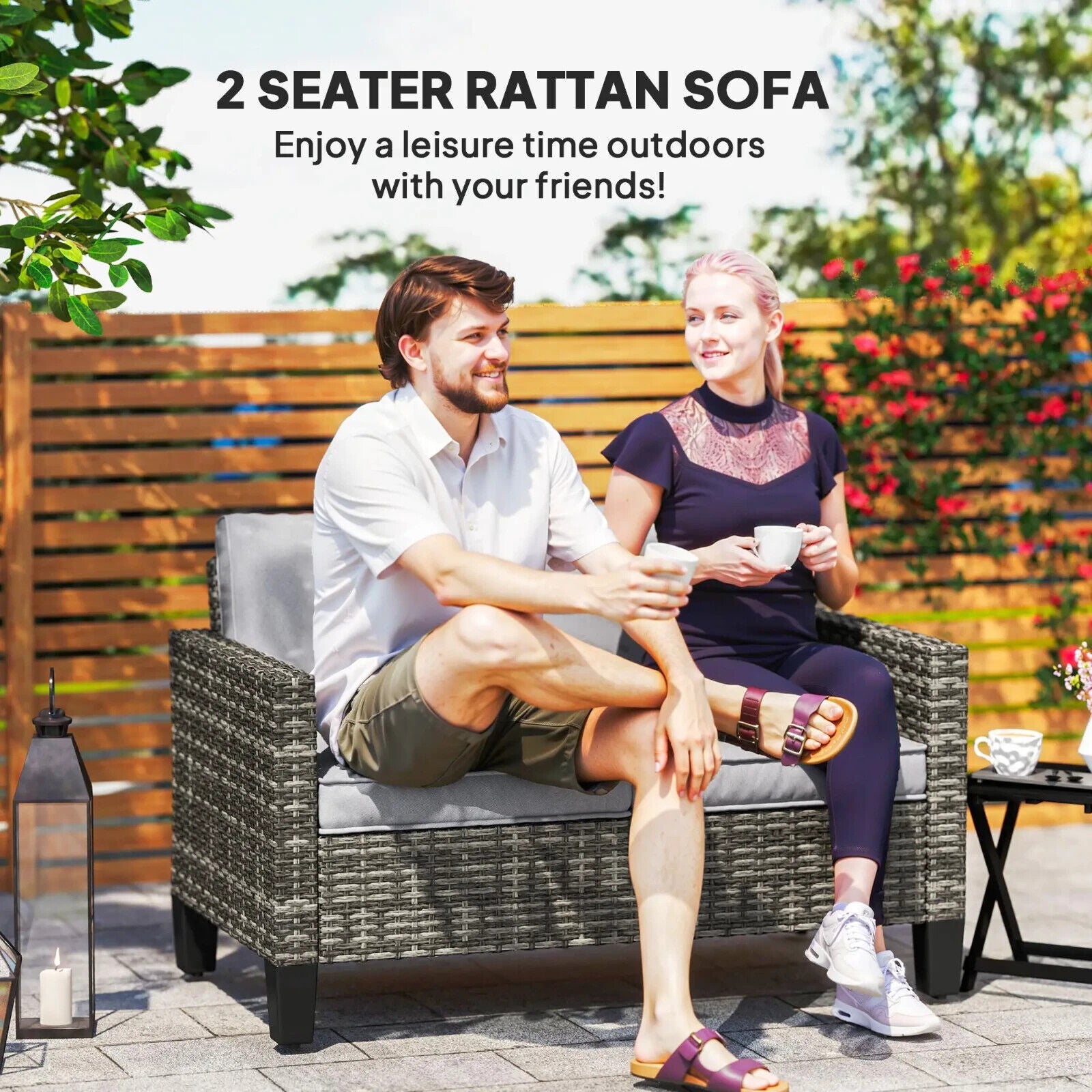 2 Seater Rattan Outdoor Sofa with Cushions Garden Loveseat for Patio Balcony - Home and Garden Furniture Shop - #rustic - furniture#