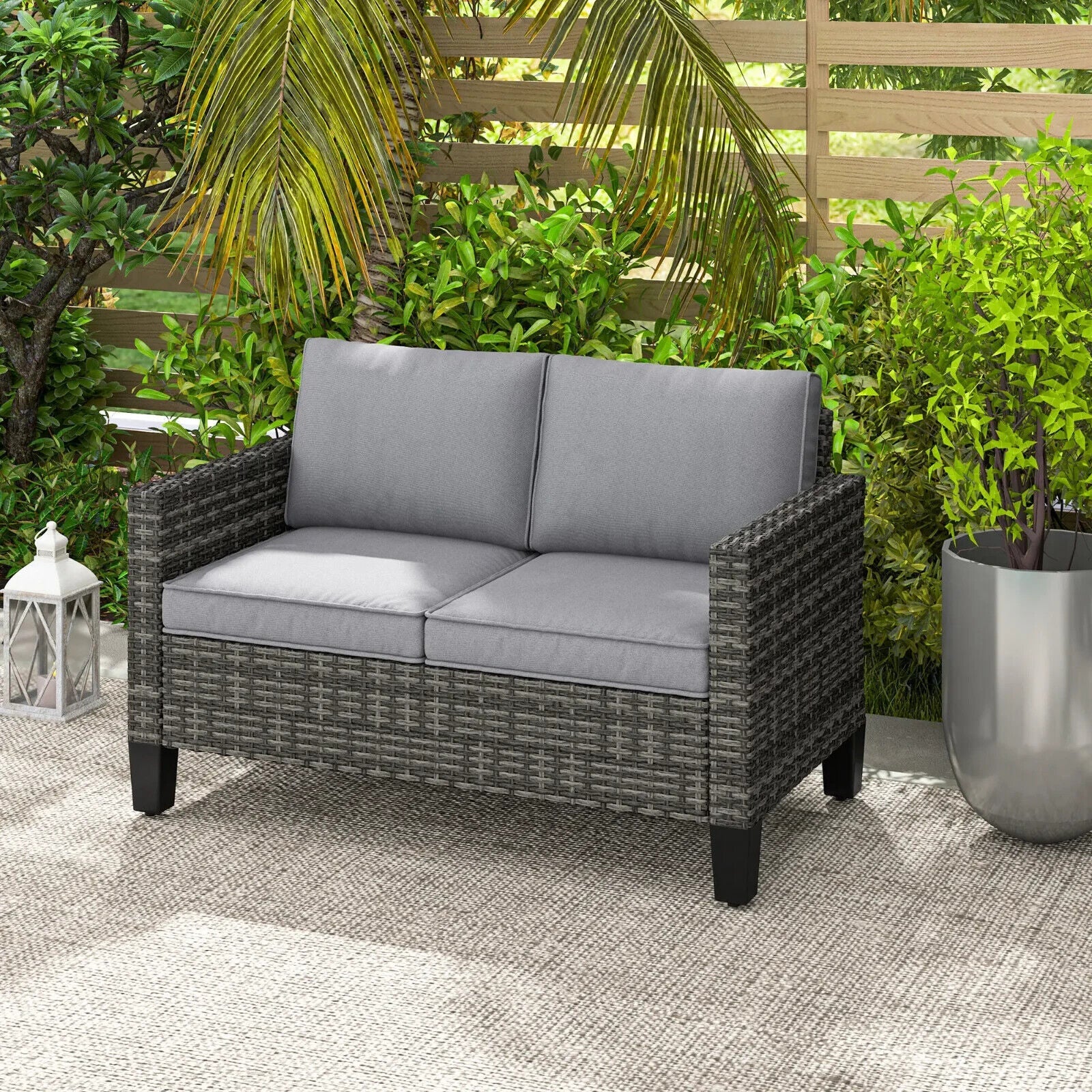 2 Seater Rattan Outdoor Sofa with Cushions Garden Loveseat for Patio Balcony - Home and Garden Furniture Shop - #rustic - furniture#