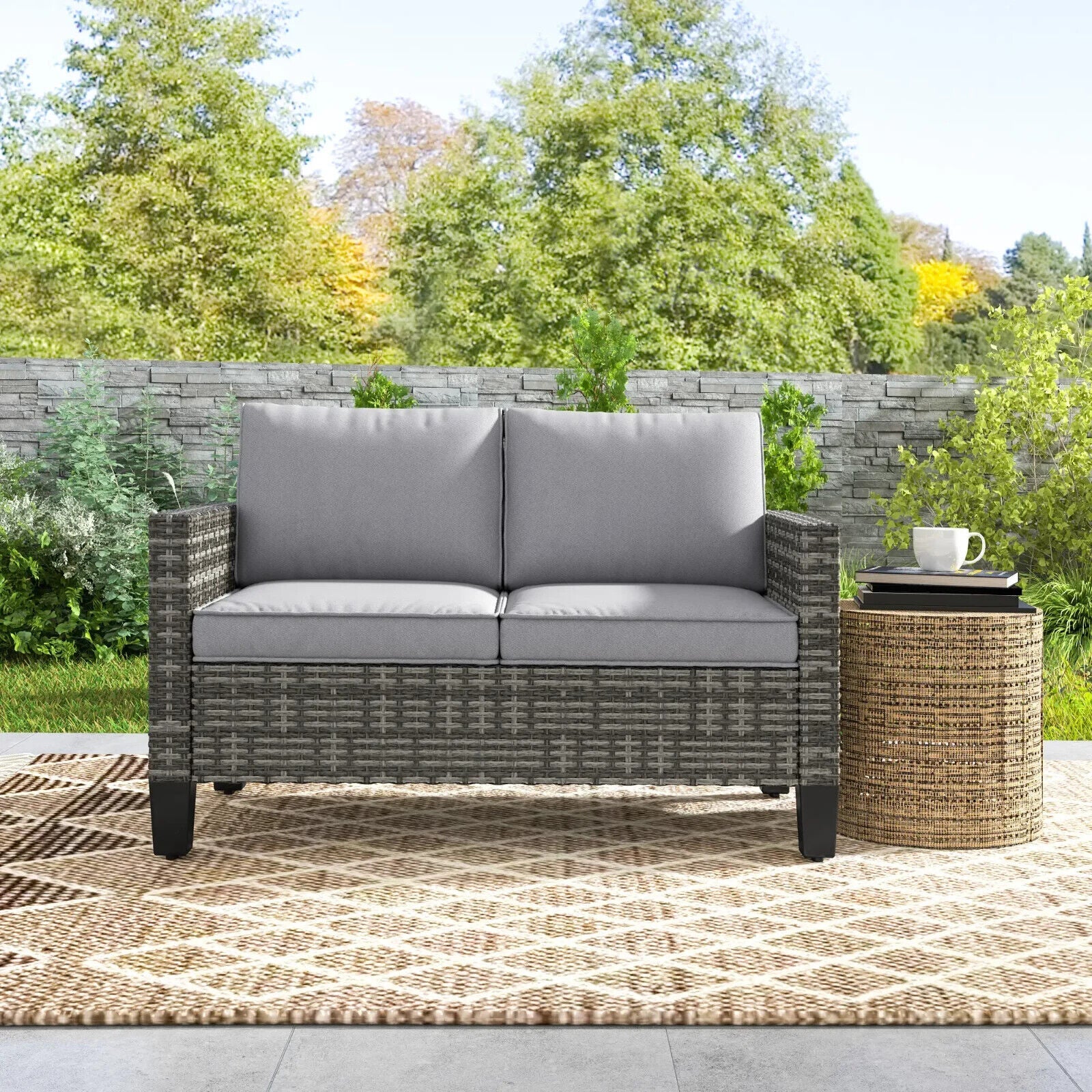 2 Seater Rattan Outdoor Sofa with Cushions Garden Loveseat for Patio Balcony - Home and Garden Furniture Shop - #rustic - furniture#