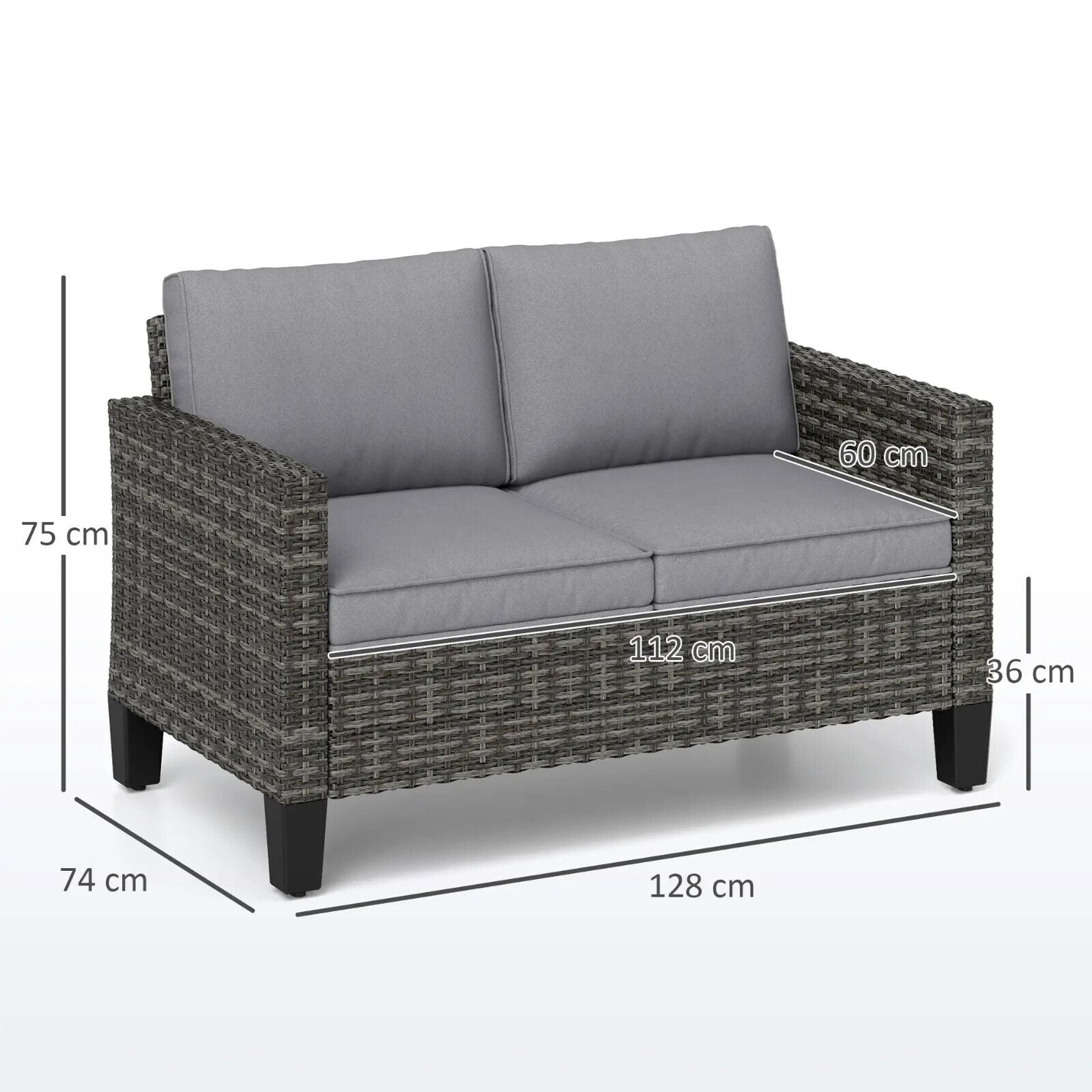 2 Seater Rattan Outdoor Sofa with Cushions Garden Loveseat for Patio Balcony - Home and Garden Furniture Shop - #rustic - furniture#