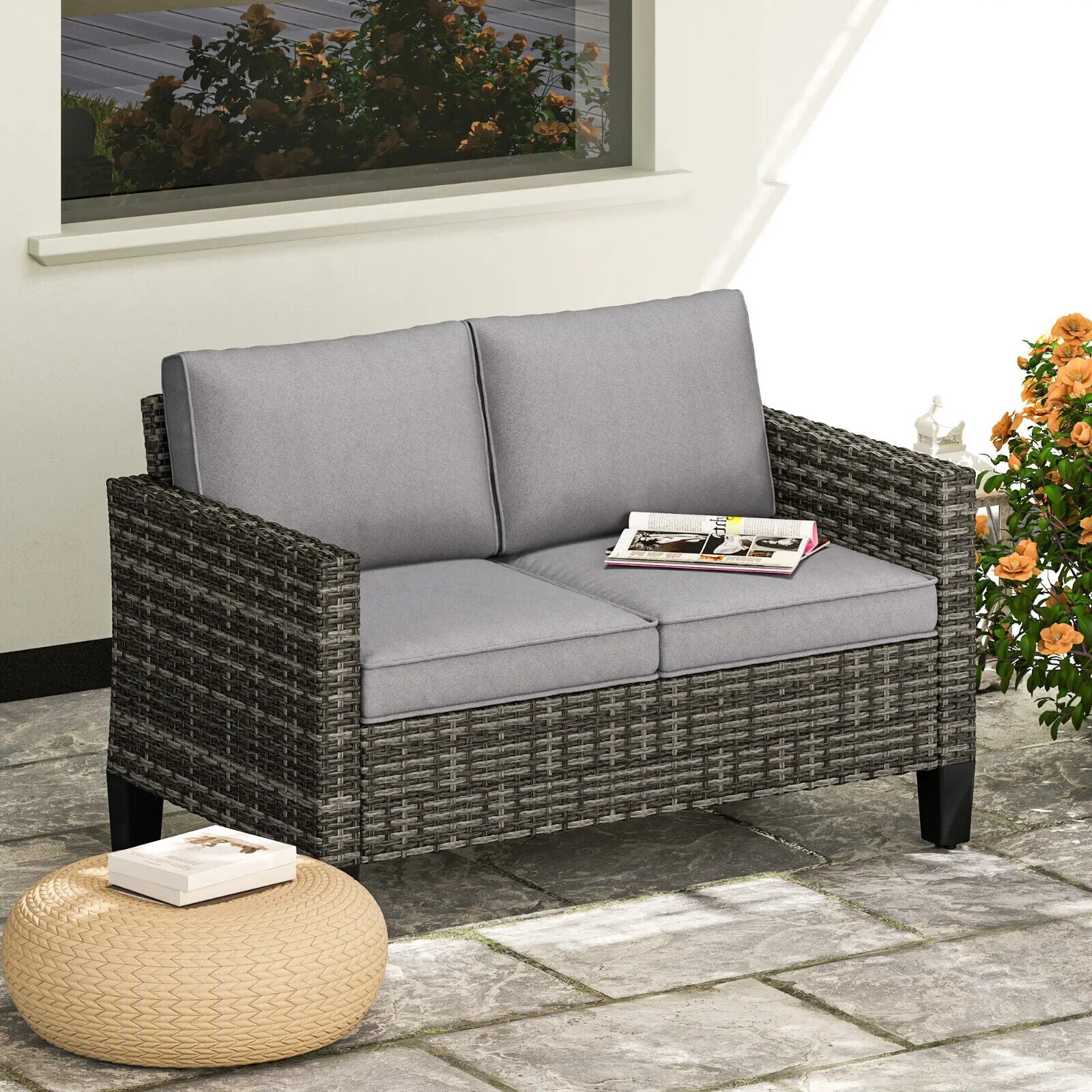 2 Seater Rattan Outdoor Sofa with Cushions Garden Loveseat for Patio Balcony - Home and Garden Furniture Shop - #rustic - furniture#