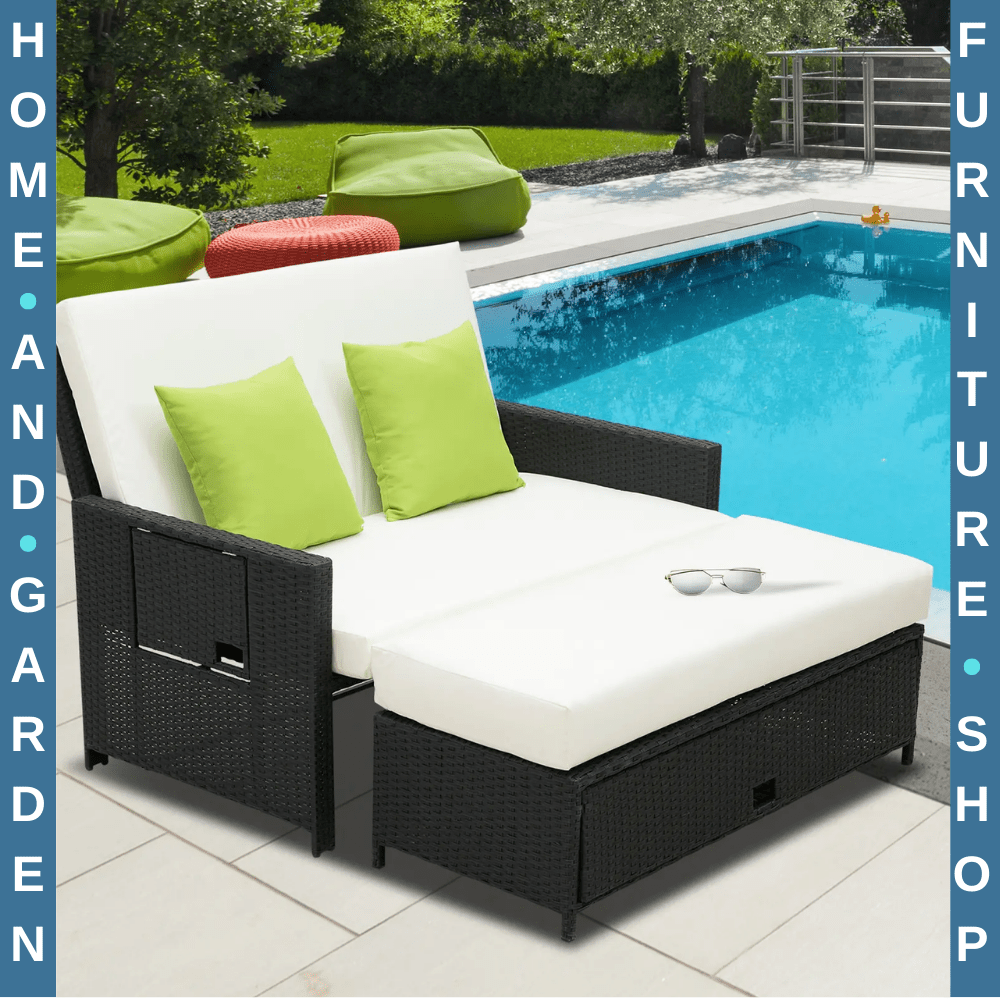 2 - Seater Rattan Sofa Sun Lounger Bed Adjustable Outdoor Garden Daybed Black - Home and Garden Furniture Shop - #rustic - furniture#