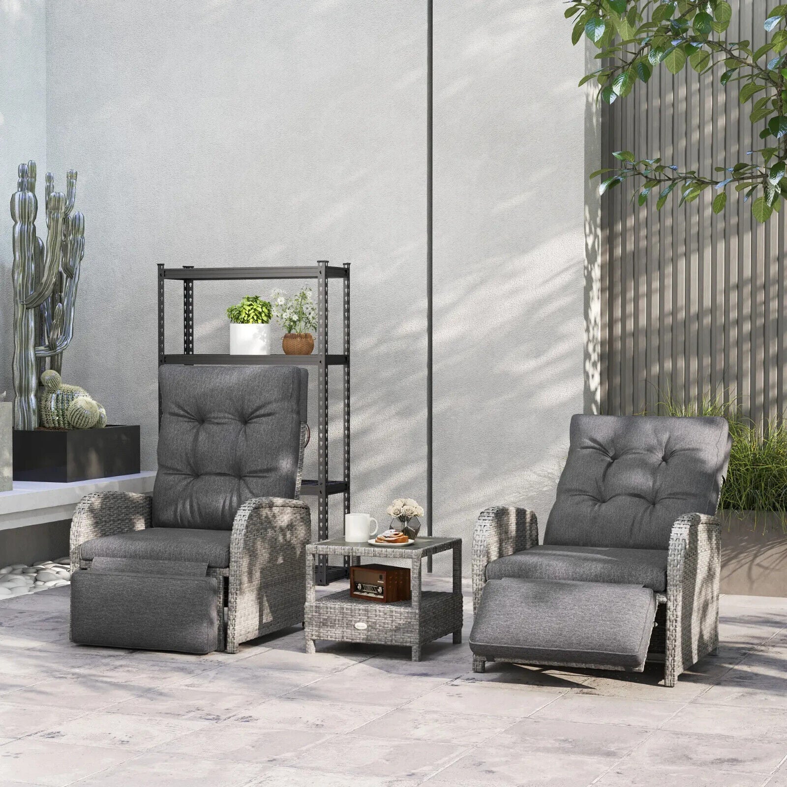 2 Seater Rattan Wicker Garden Lounge Sofa Set with Cushion for Patio Porch Grey - Home and Garden Furniture Shop - #rustic - furniture#