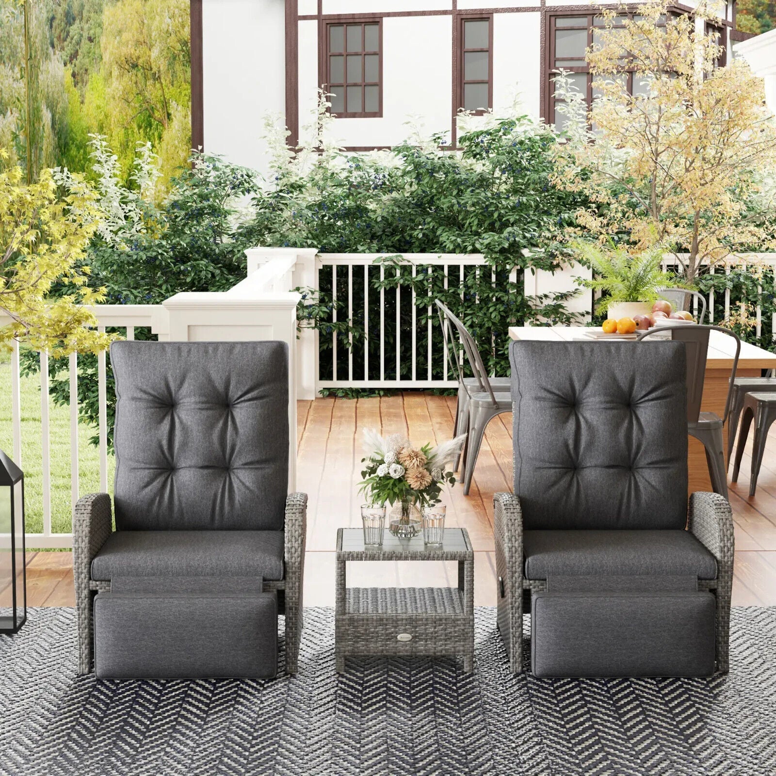 2 Seater Rattan Wicker Garden Lounge Sofa Set with Cushion for Patio Porch Grey - Home and Garden Furniture Shop - #rustic - furniture#