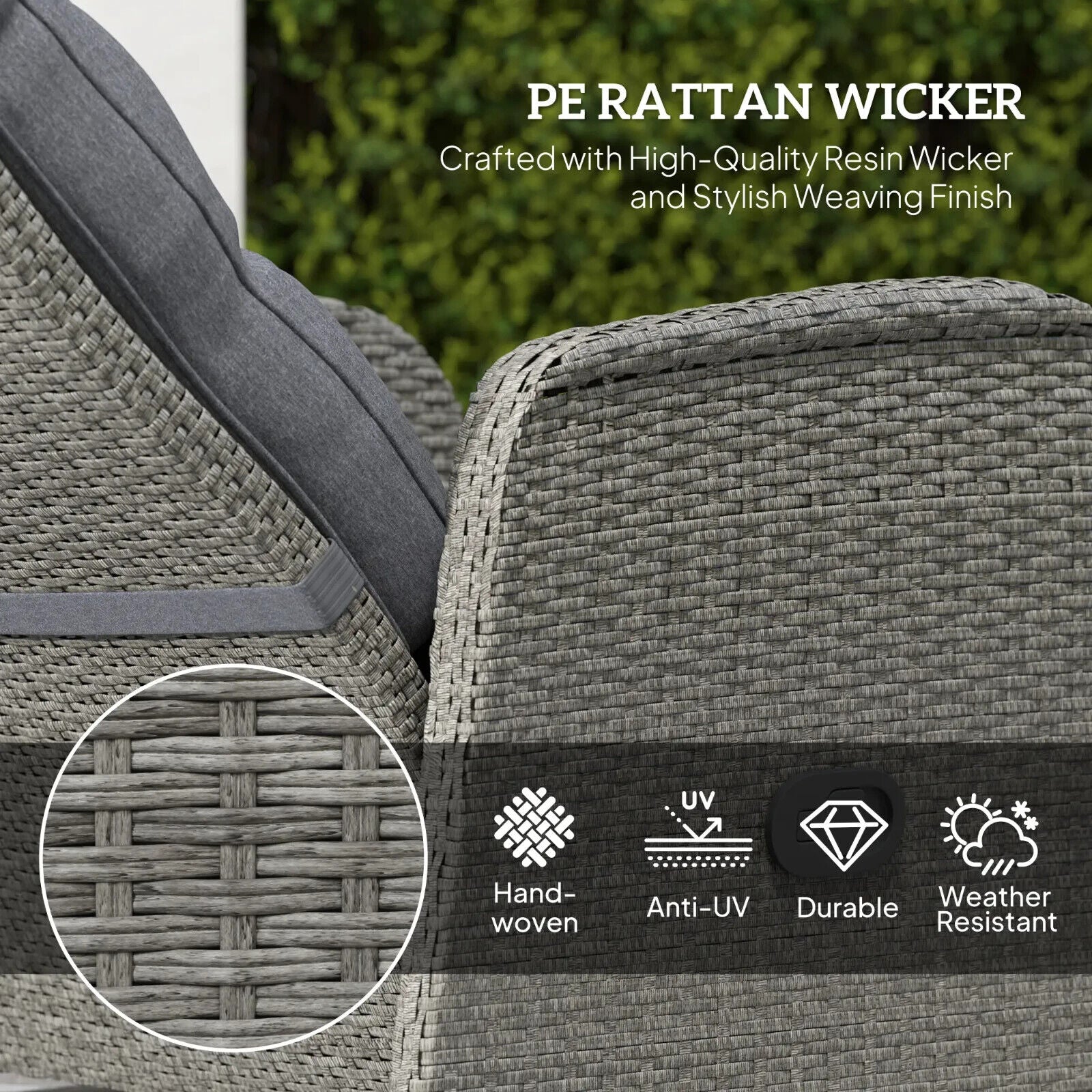 2 Seater Rattan Wicker Garden Lounge Sofa Set with Cushion for Patio Porch Grey - Home and Garden Furniture Shop - #rustic - furniture#