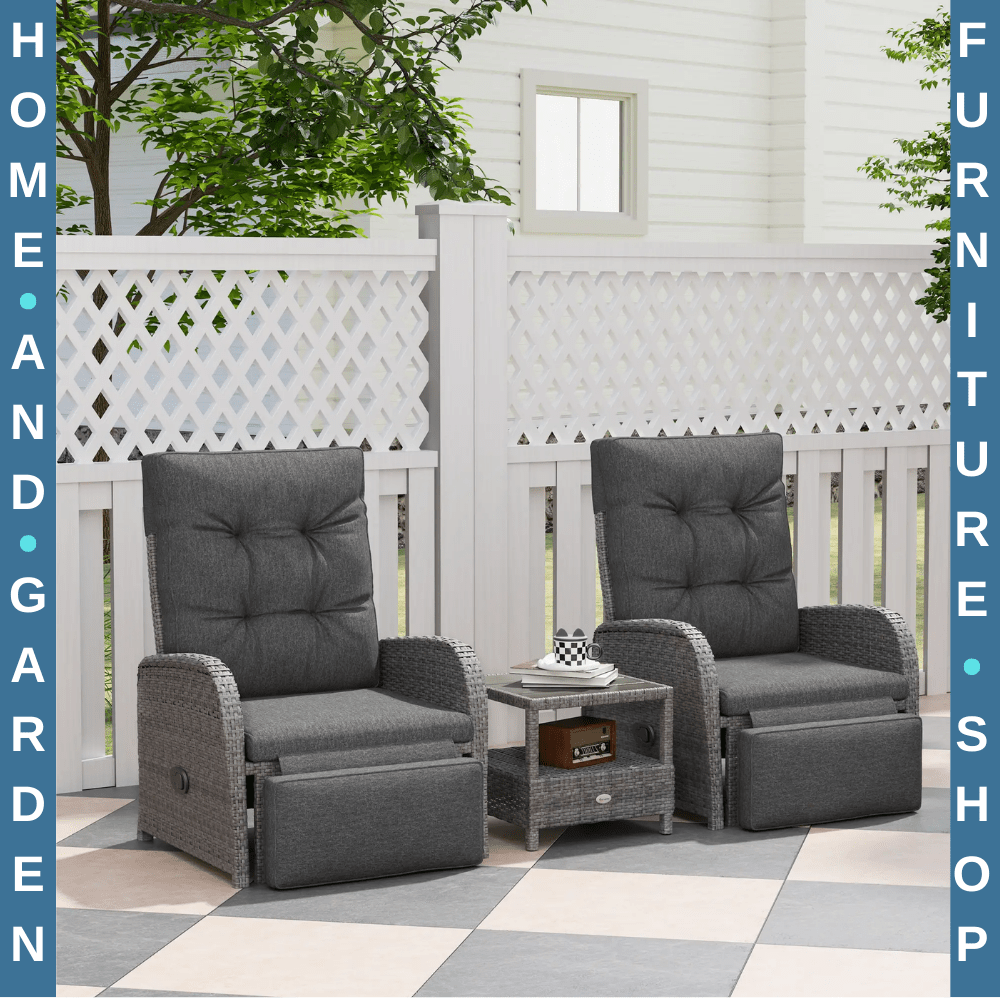 2 Seater Rattan Wicker Garden Lounge Sofa Set with Cushion for Patio Porch Grey - Home and Garden Furniture Shop - #rustic - furniture#