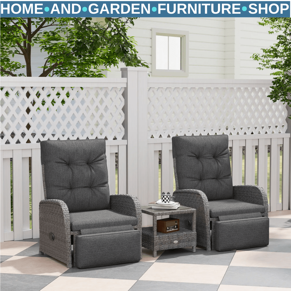 2 Seater Rattan Wicker Garden Lounge Sofa Set with Cushion for Patio Porch Grey - Home and Garden Furniture Shop - #rustic - furniture#