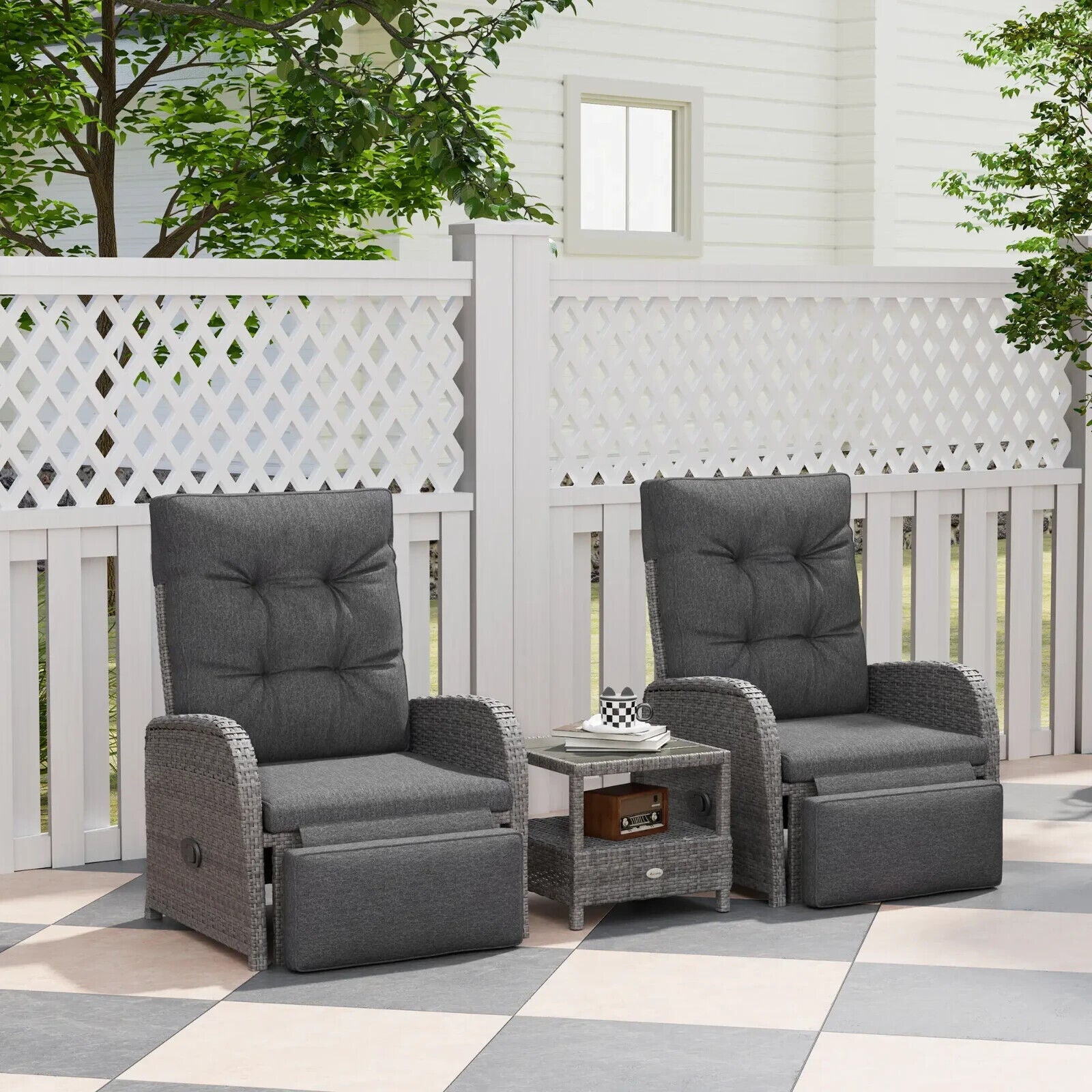 2 Seater Rattan Wicker Garden Lounge Sofa Set with Cushion for Patio Porch Grey - Home and Garden Furniture Shop - #rustic - furniture#