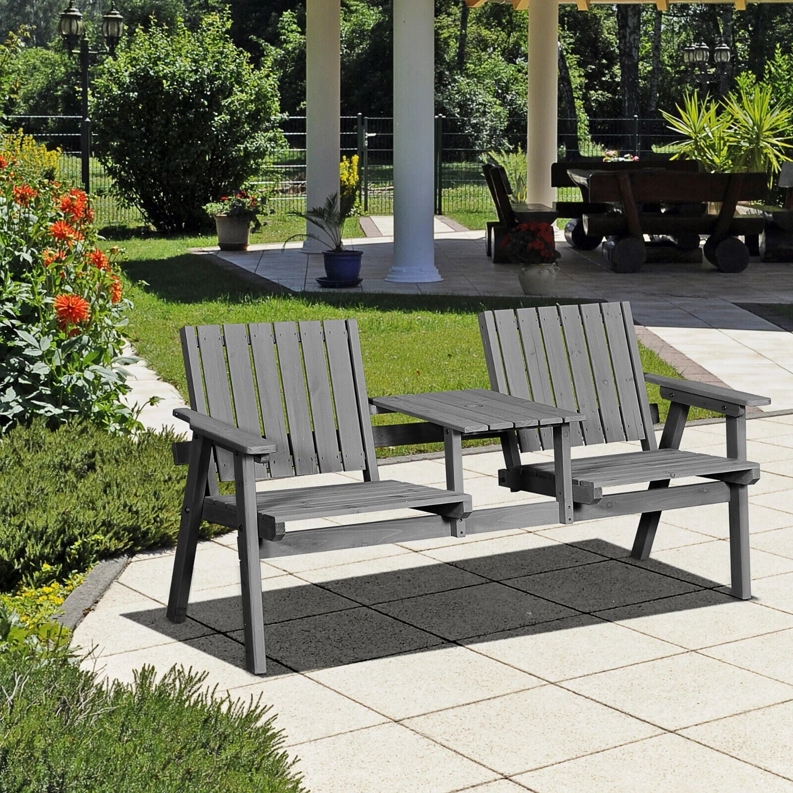 2 Seater Steel Garden Bench Antique Outdoor Loveseat for Patio Porch Yard Lawn - Home and Garden Furniture Shop - #rustic - furniture#
