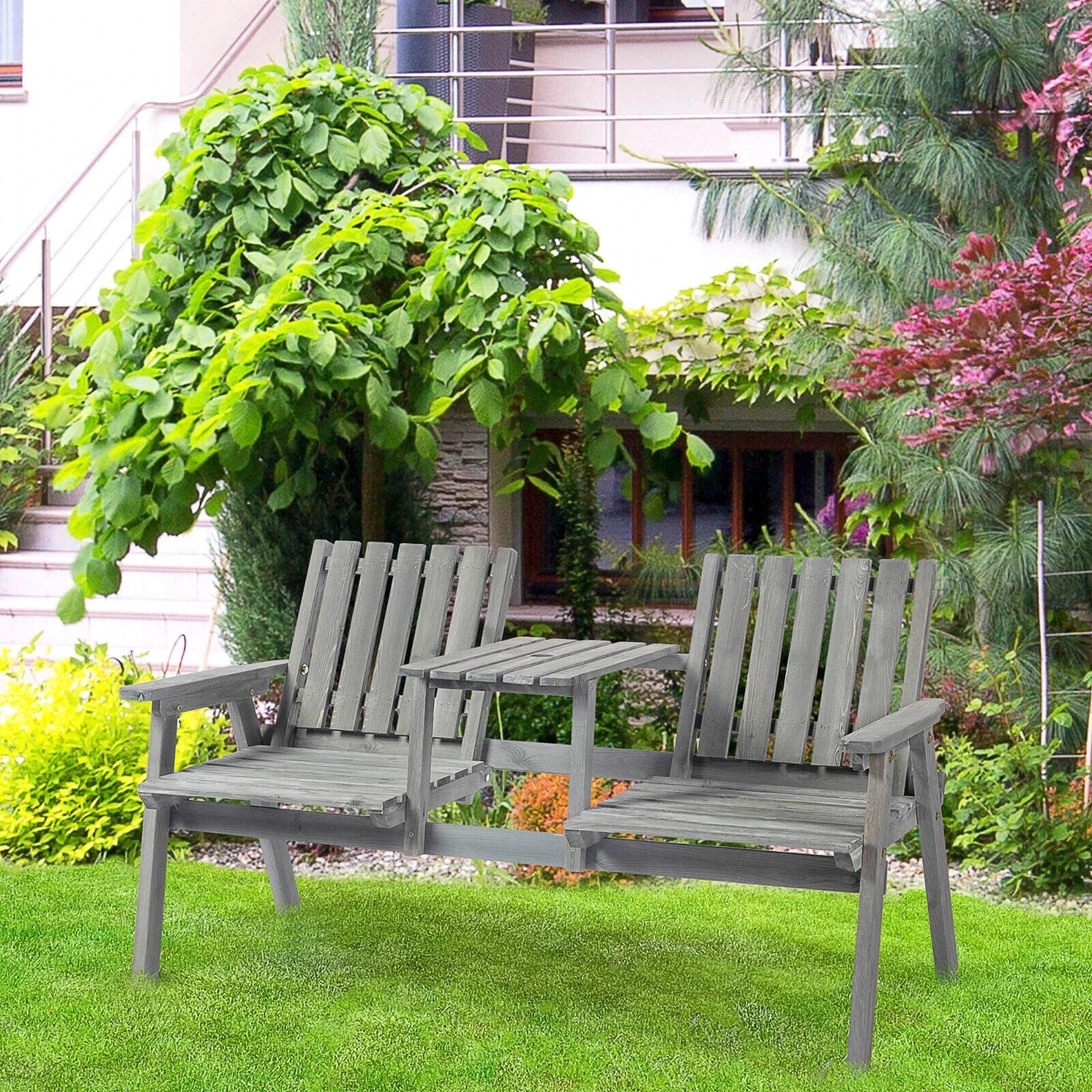 2 Seater Steel Garden Bench Antique Outdoor Loveseat for Patio Porch Yard Lawn - Home and Garden Furniture Shop - #rustic - furniture#