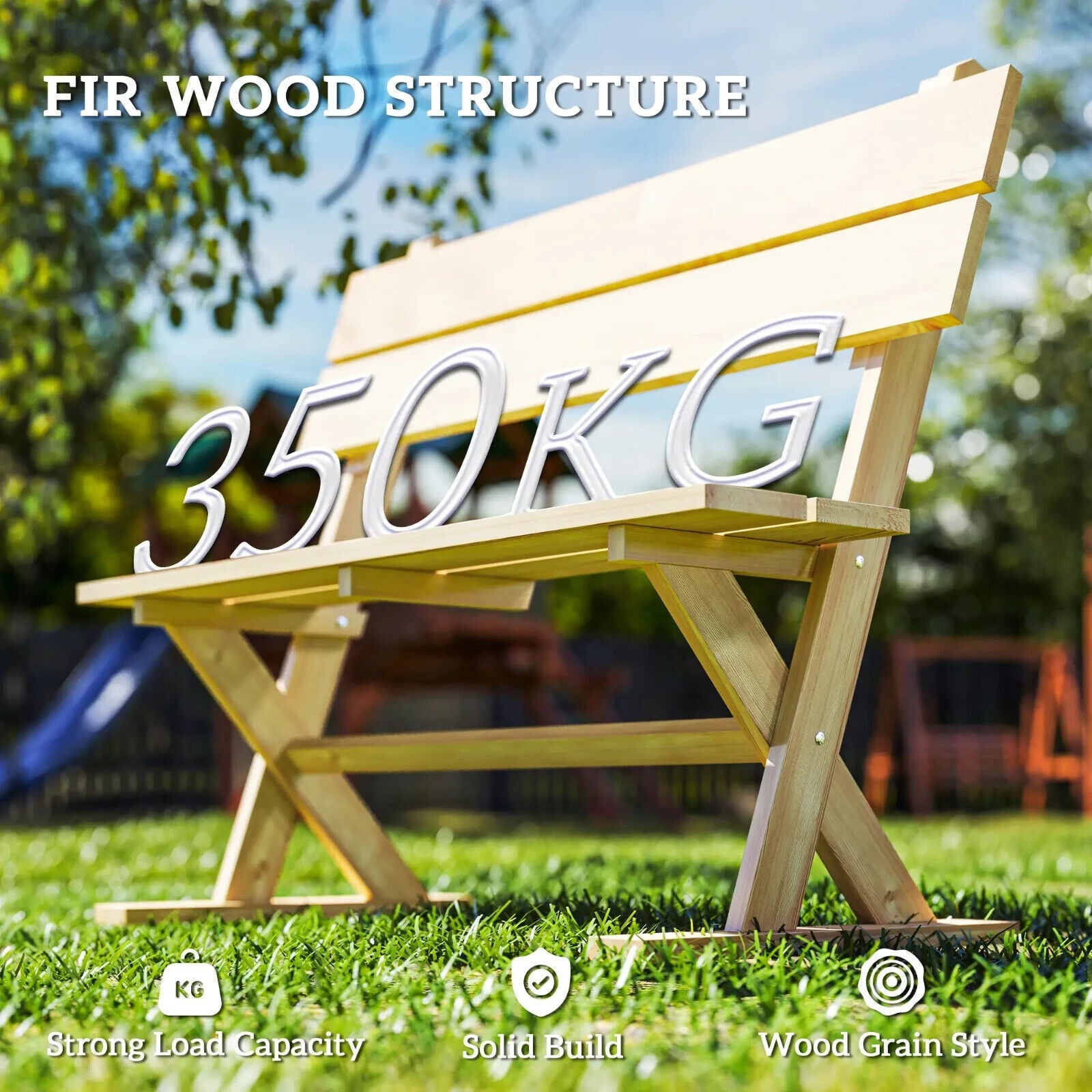 2 Seater Wooden Garden Bench Outdoor Loveseat w/ Slatted Seat and Wide Armrests - Home and Garden Furniture Shop - #rustic - furniture#