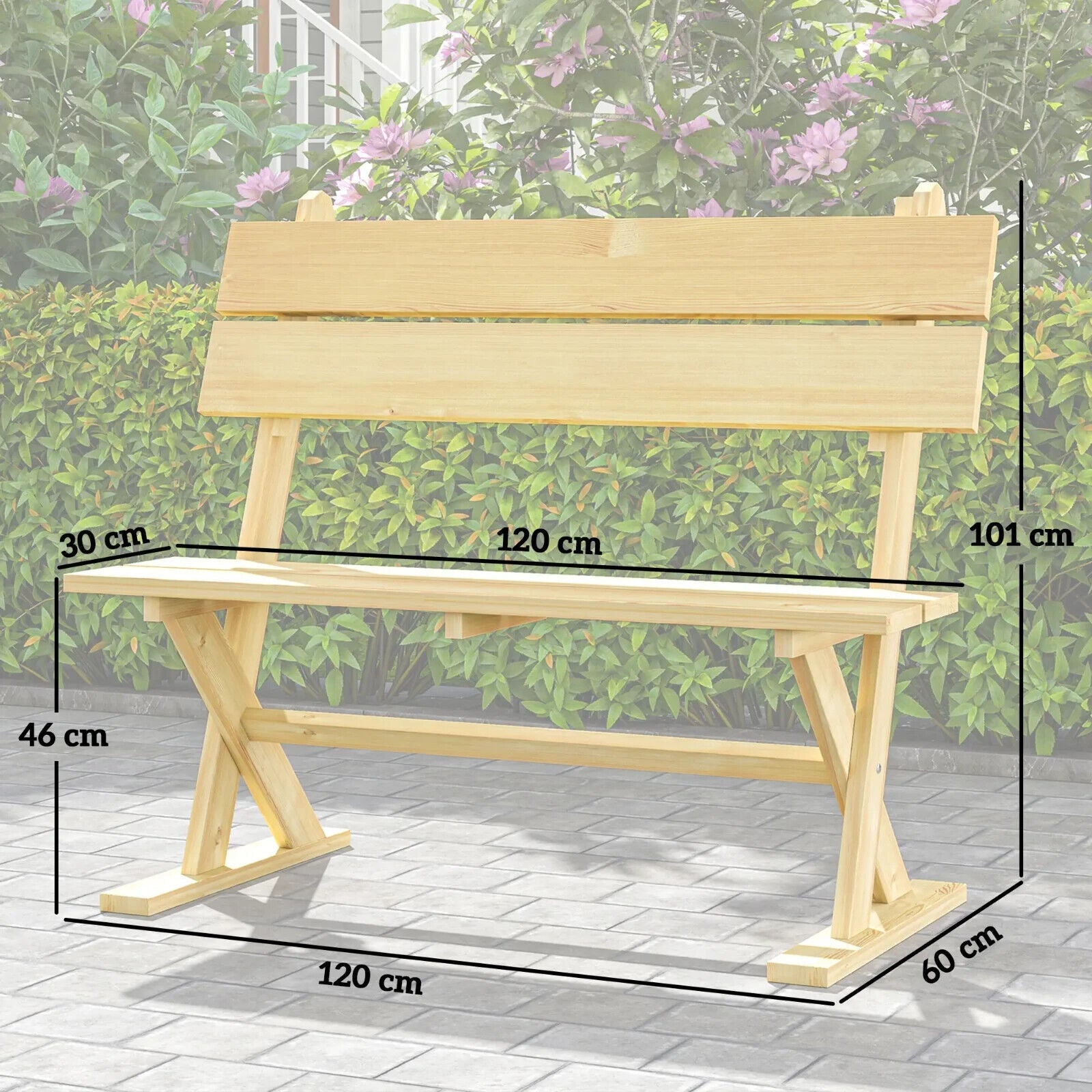 2 Seater Wooden Garden Bench Outdoor Loveseat w/ Slatted Seat and Wide Armrests - Home and Garden Furniture Shop - #rustic - furniture#
