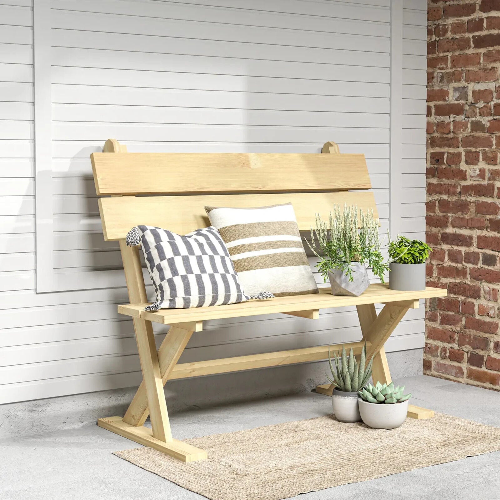 2 Seater Wooden Garden Bench Outdoor Loveseat w/ Slatted Seat and Wide Armrests - Home and Garden Furniture Shop - #rustic - furniture#