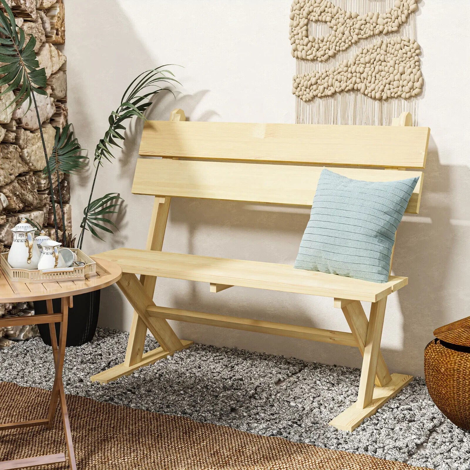 2 Seater Wooden Garden Bench Outdoor Loveseat w/ Slatted Seat and Wide Armrests - Home and Garden Furniture Shop - #rustic - furniture#