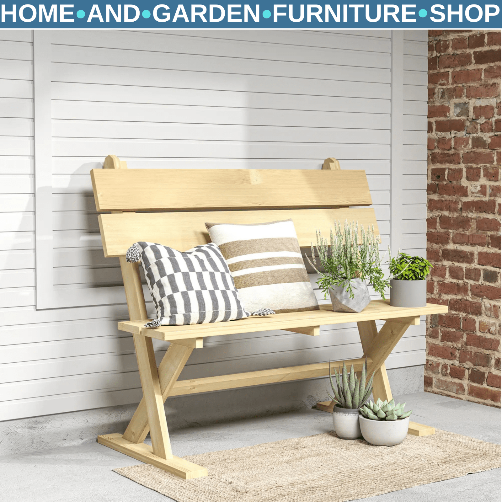 2 Seater Wooden Garden Bench Outdoor Loveseat w/ Slatted Seat and Wide Armrests - Home and Garden Furniture Shop - #rustic - furniture#