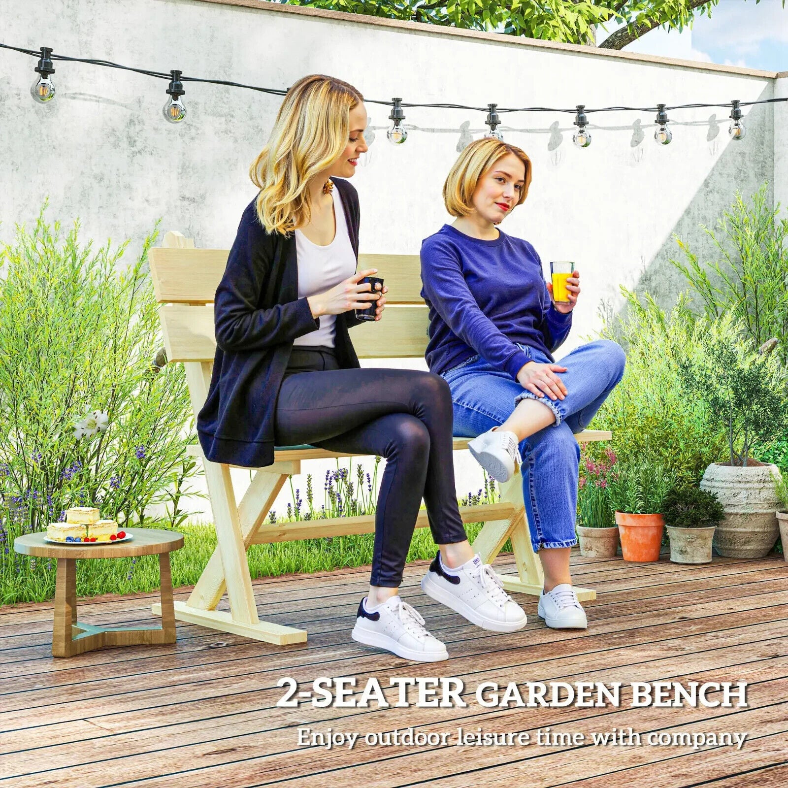 2 Seater Wooden Garden Bench Outdoor Loveseat w/ Slatted Seat and Wide Armrests - Home and Garden Furniture Shop - #rustic - furniture#