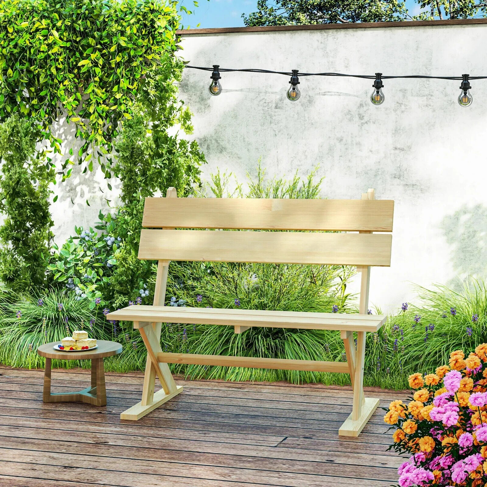 2 Seater Wooden Garden Bench Outdoor Loveseat w/ Slatted Seat and Wide Armrests - Home and Garden Furniture Shop - #rustic - furniture#