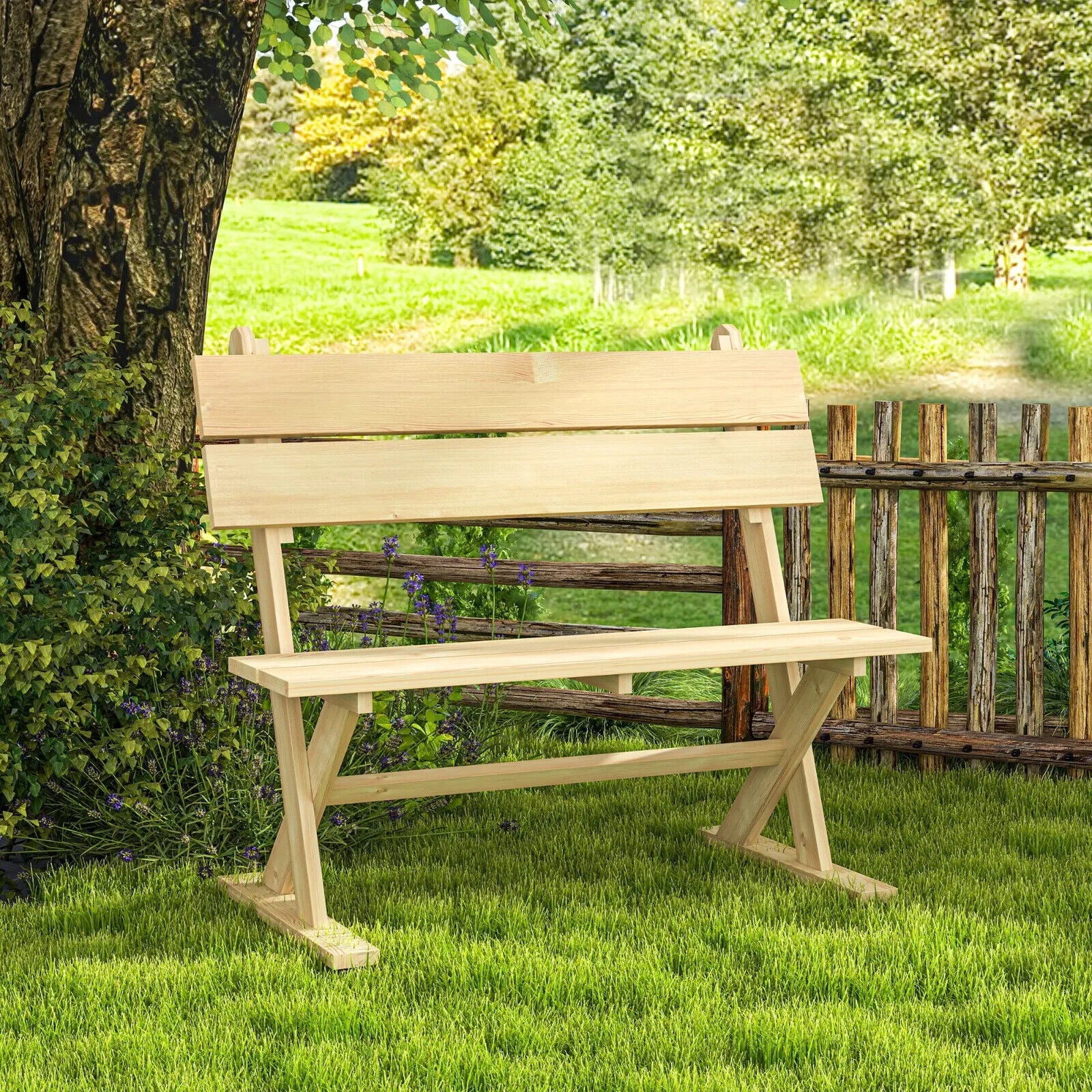 2 Seater Wooden Garden Bench Outdoor Loveseat w/ Slatted Seat and Wide Armrests - Home and Garden Furniture Shop - #rustic - furniture#