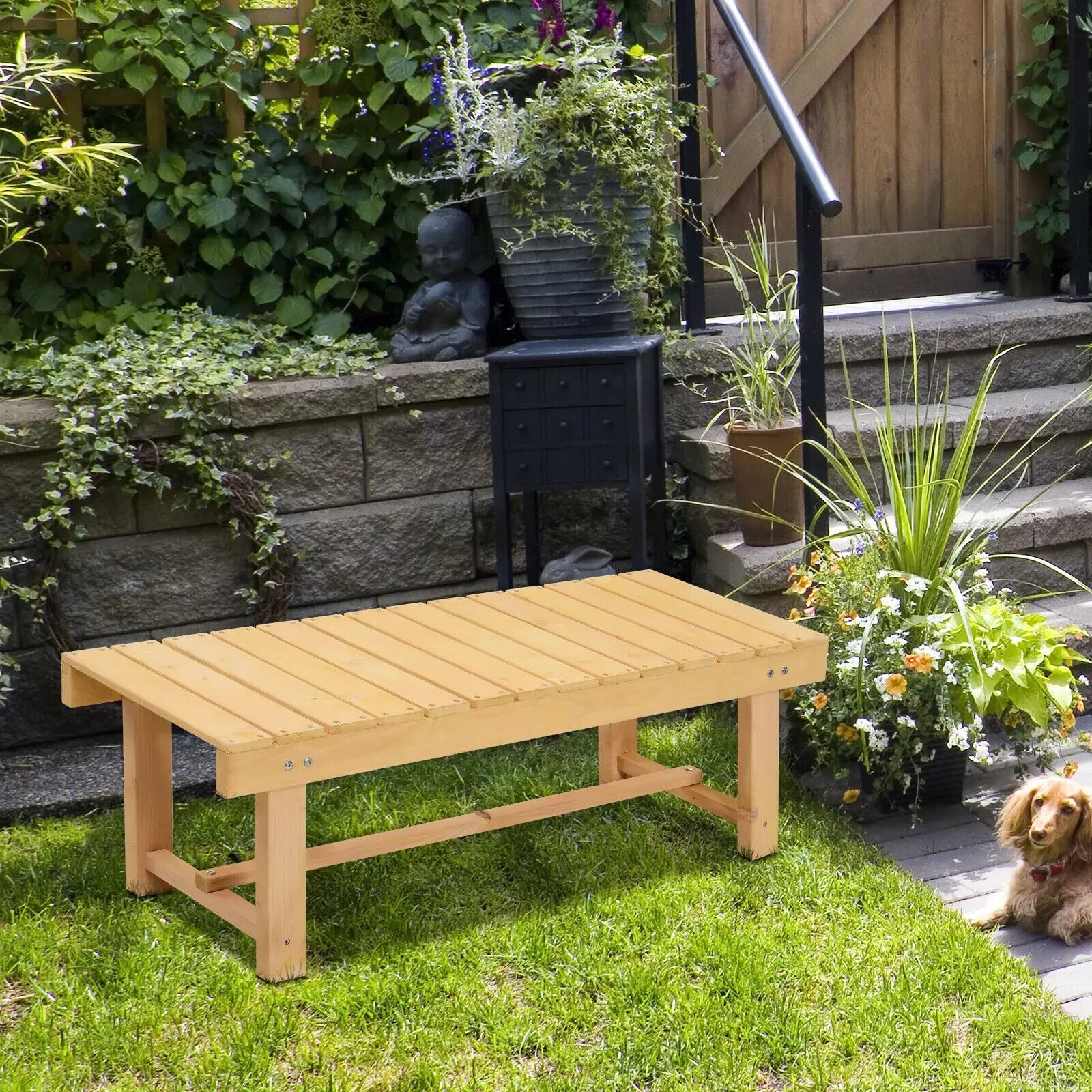 2 Seater Wooden Garden Bench Patio Loveseat 110L x 38W cm for Indoor and Outdoor - Home and Garden Furniture Shop - #rustic - furniture#