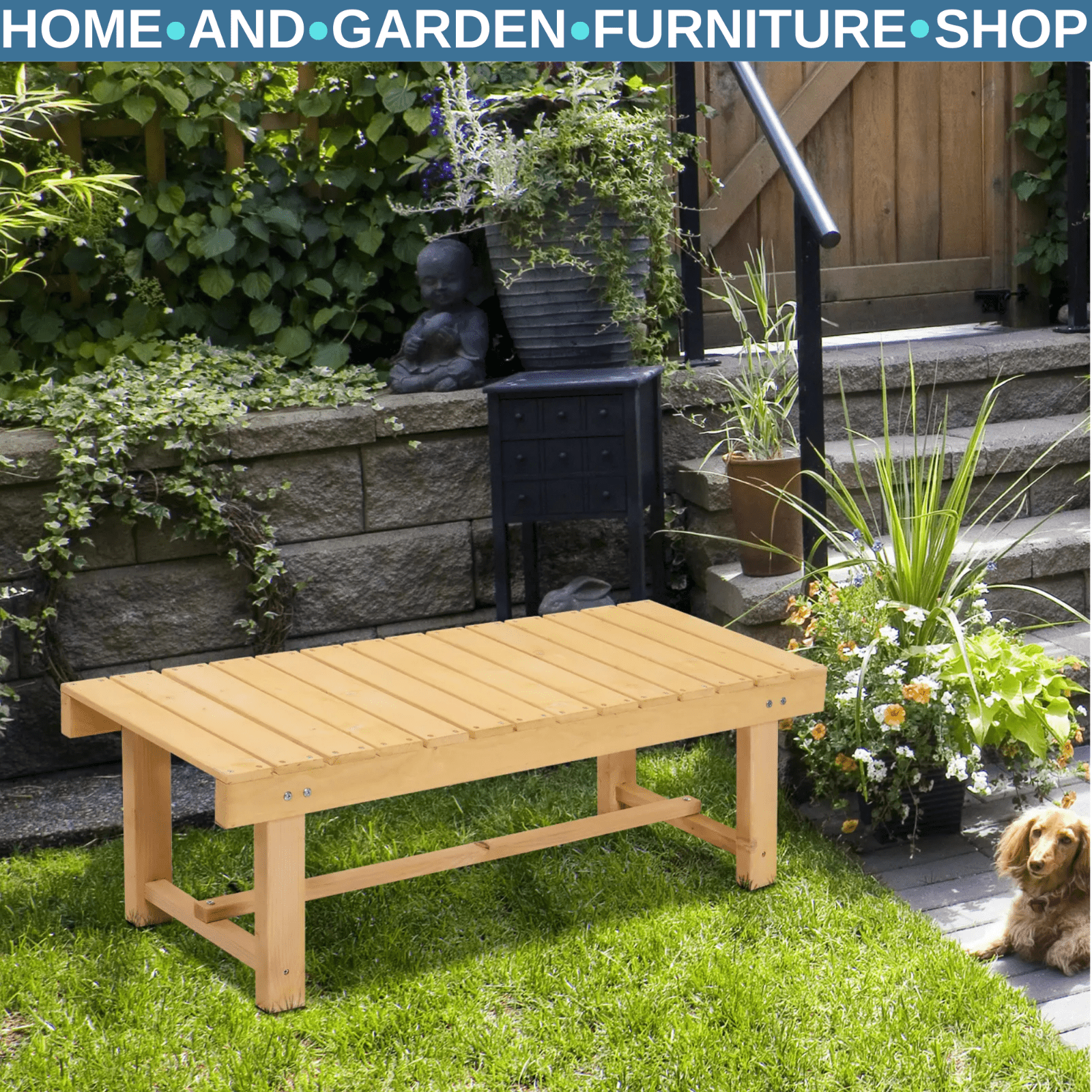 2 Seater Wooden Garden Bench Patio Loveseat 110L x 38W cm for Indoor and Outdoor - Home and Garden Furniture Shop - #rustic - furniture#