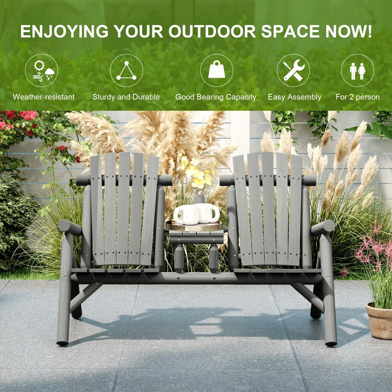 2 Seater Wooden Garden Bench w/ Centre Coffee Table Outdoor Patio Loveseat Chair - Home and Garden Furniture Shop - #rustic - furniture#