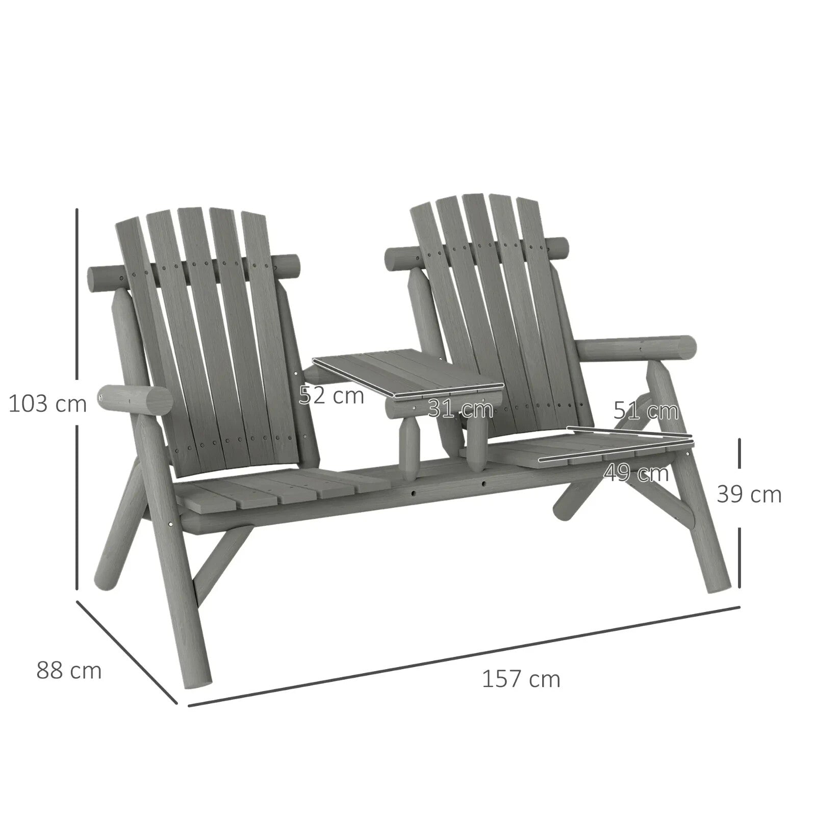 2 Seater Wooden Garden Bench w/ Centre Coffee Table Outdoor Patio Loveseat Chair - Home and Garden Furniture Shop - rustic - furniture