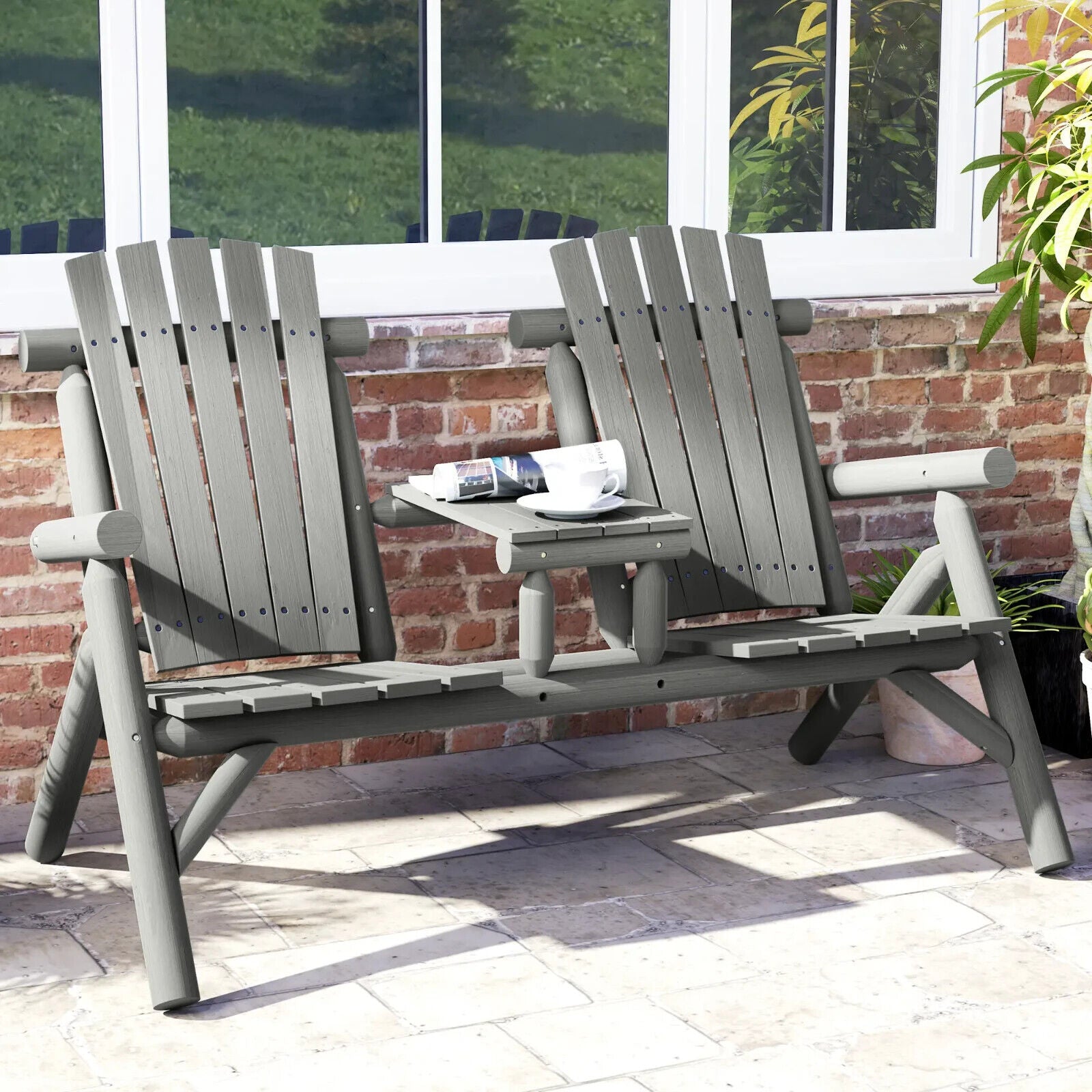 2 Seater Wooden Garden Bench w/ Centre Coffee Table Outdoor Patio Loveseat Chair - Home and Garden Furniture Shop - #rustic - furniture#