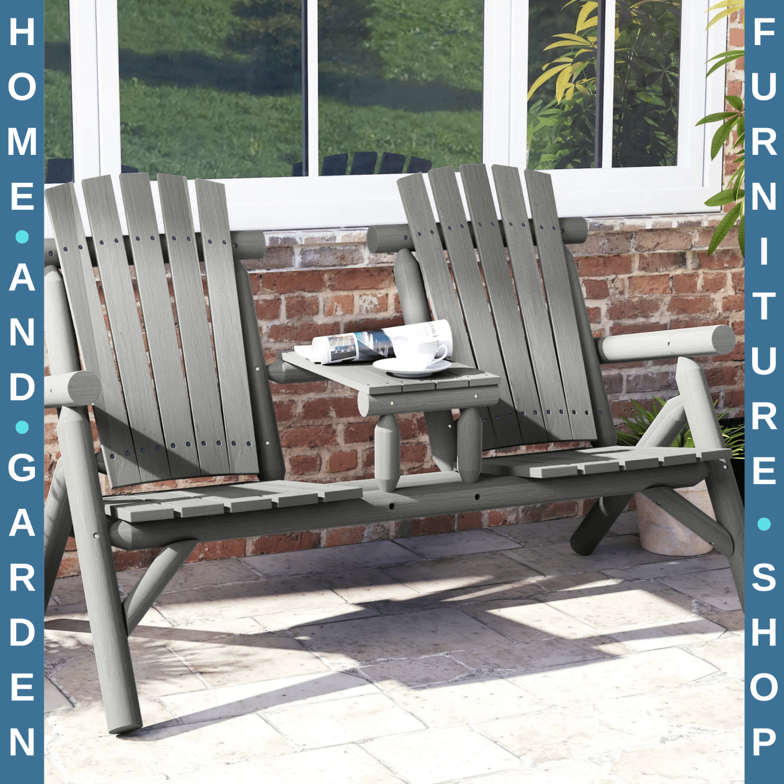 2 Seater Wooden Garden Bench w/ Centre Coffee Table Outdoor Patio Loveseat Chair - Home and Garden Furniture Shop - rustic - furniture