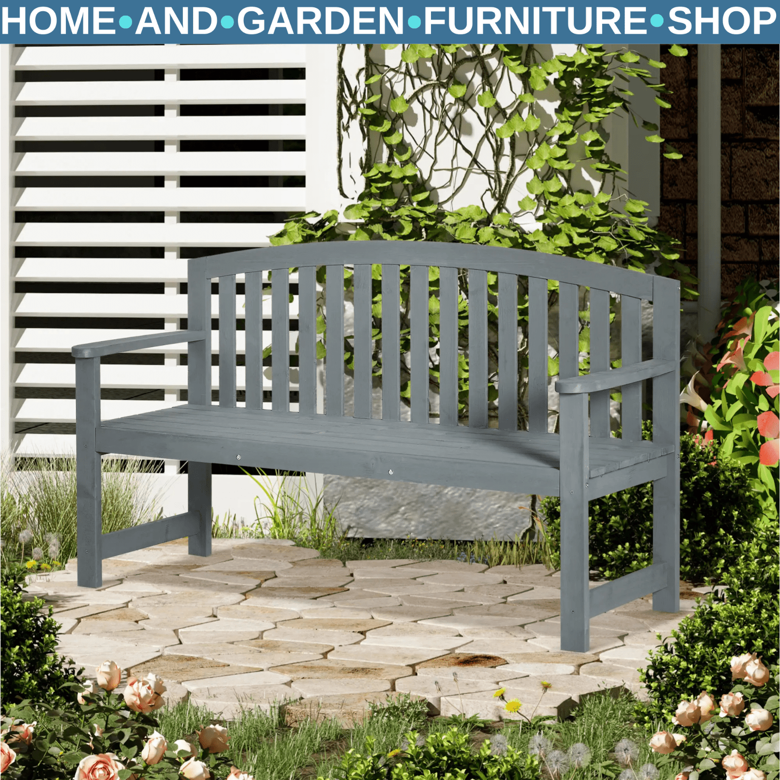 2 Seater Wooden Garden Bench with Armrest Outdoor Furniture for Balcony or Park - Home and Garden Furniture Shop - rustic - furniture