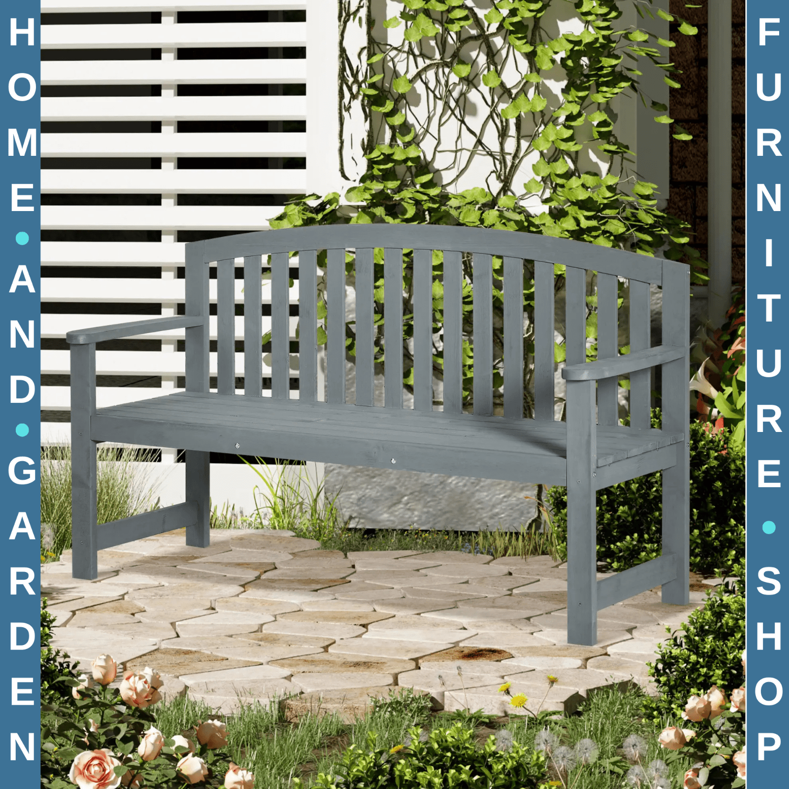 2 Seater Wooden Garden Bench with Armrest Outdoor Furniture for Balcony or Park - Home and Garden Furniture Shop - rustic - furniture