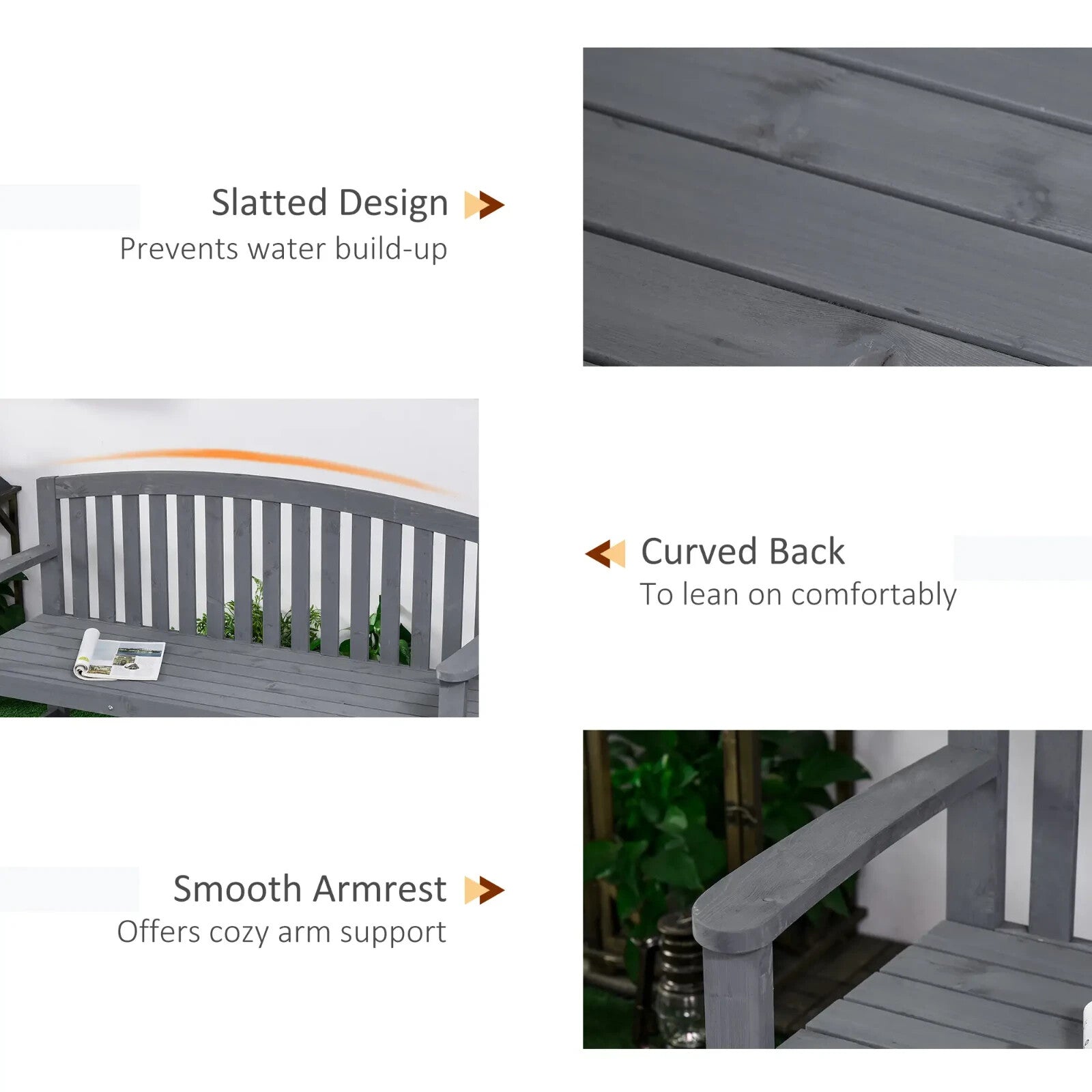 2 Seater Wooden Garden Bench with Armrest Outdoor Furniture for Balcony or Park - Home and Garden Furniture Shop - rustic - furniture