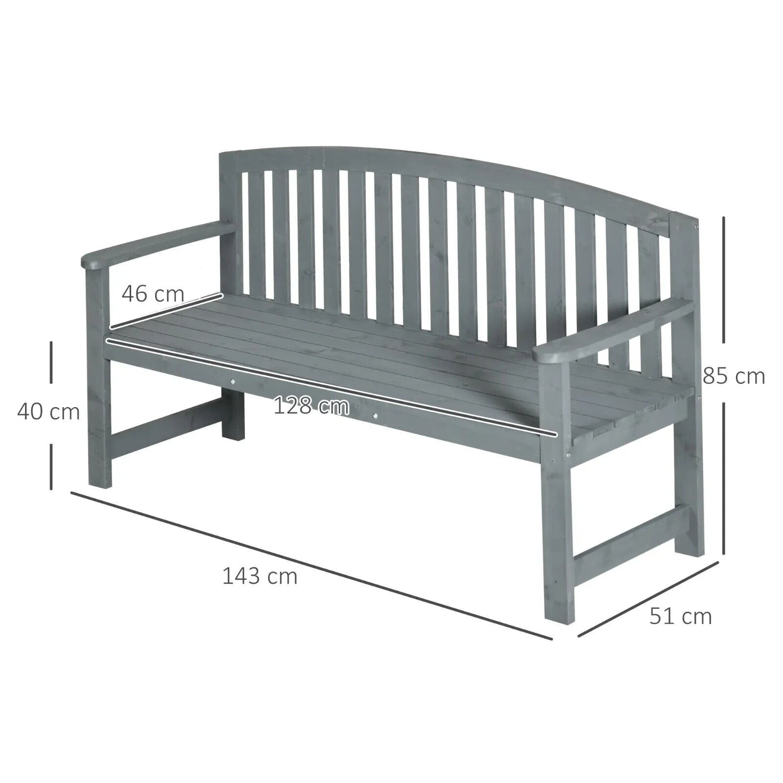 2 Seater Wooden Garden Bench with Armrests Outdoor Furniture for Balcony or Park - Home and Garden Furniture Shop - #rustic - furniture#