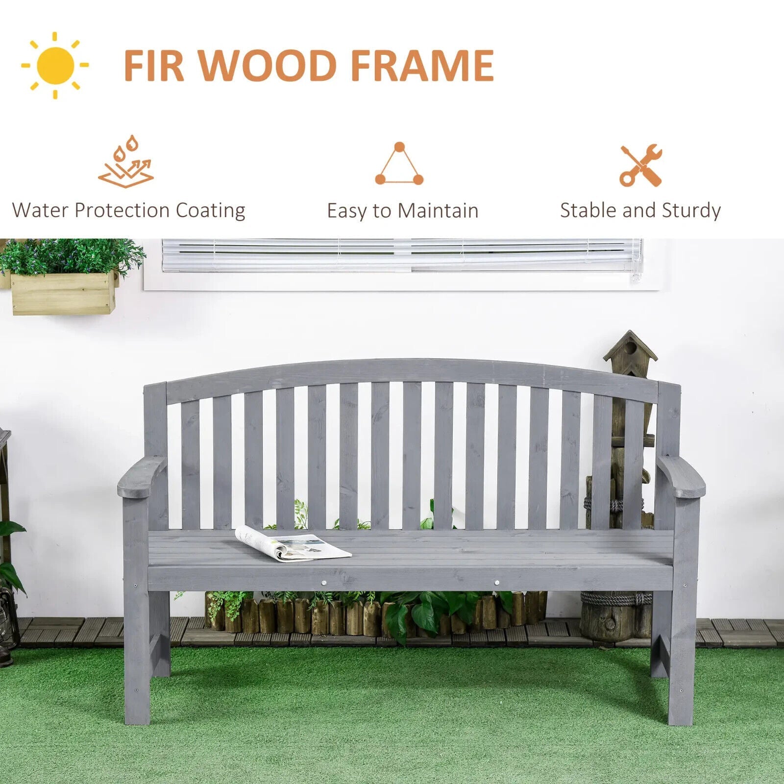 2 Seater Wooden Garden Bench with Armrests Outdoor Furniture for Balcony or Park - Home and Garden Furniture Shop - #rustic - furniture#