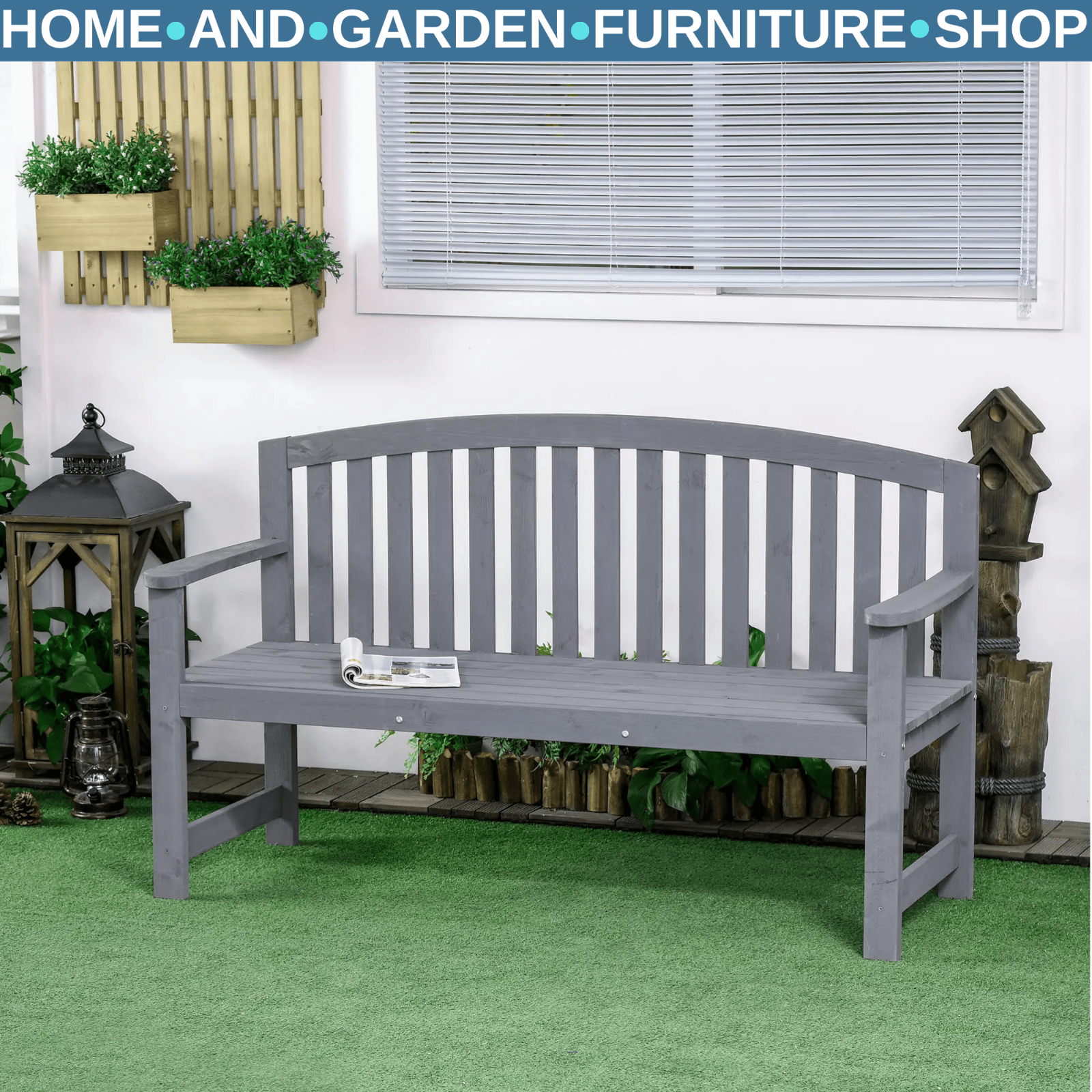 2 Seater Wooden Garden Bench with Armrests Outdoor Furniture for Balcony or Park - Home and Garden Furniture Shop - #rustic - furniture#