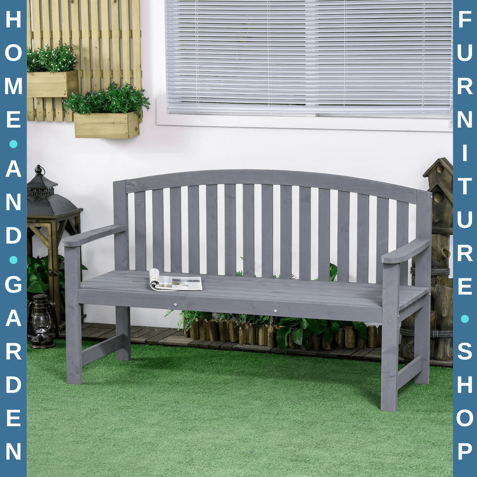 2 Seater Wooden Garden Bench with Armrests Outdoor Furniture for Balcony or Park - Home and Garden Furniture Shop - #rustic - furniture#