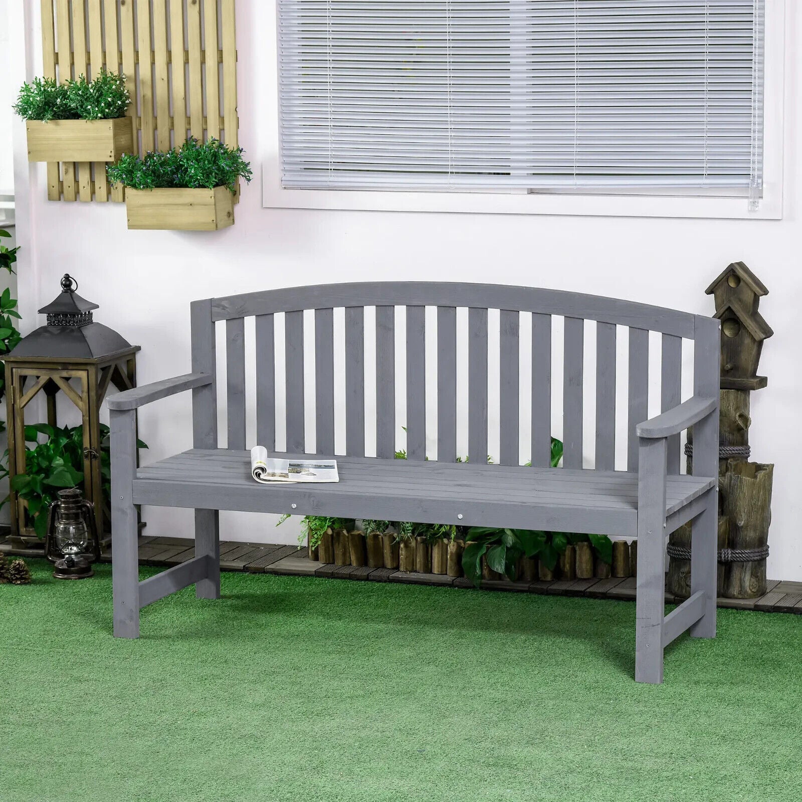 2 Seater Wooden Garden Bench with Armrests Outdoor Furniture for Balcony or Park - Home and Garden Furniture Shop - #rustic - furniture#