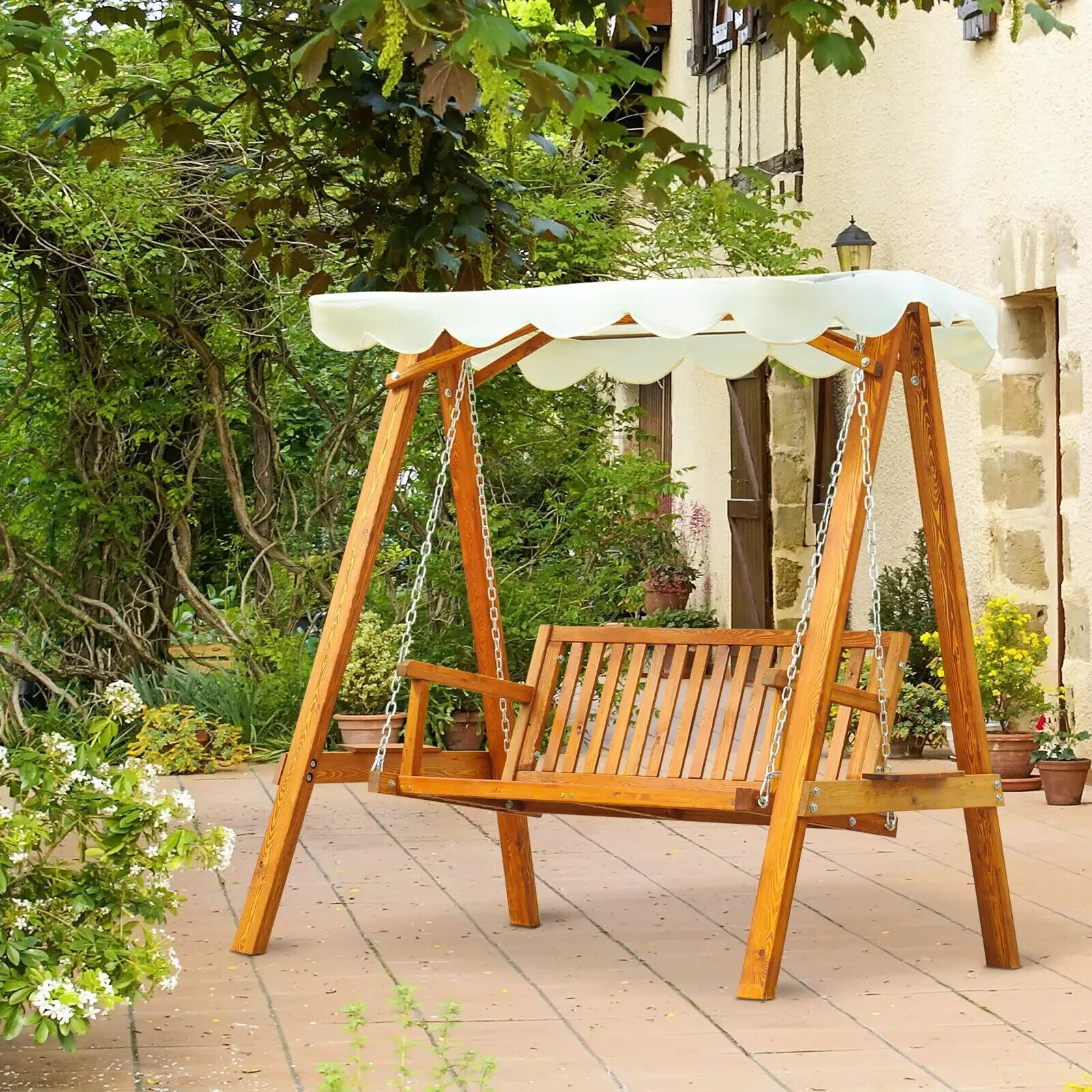 2 Seater Wooden Garden Swing Chair Seat Hammock Bench Furniture Lounger - Home and Garden Furniture Shop - #rustic - furniture#