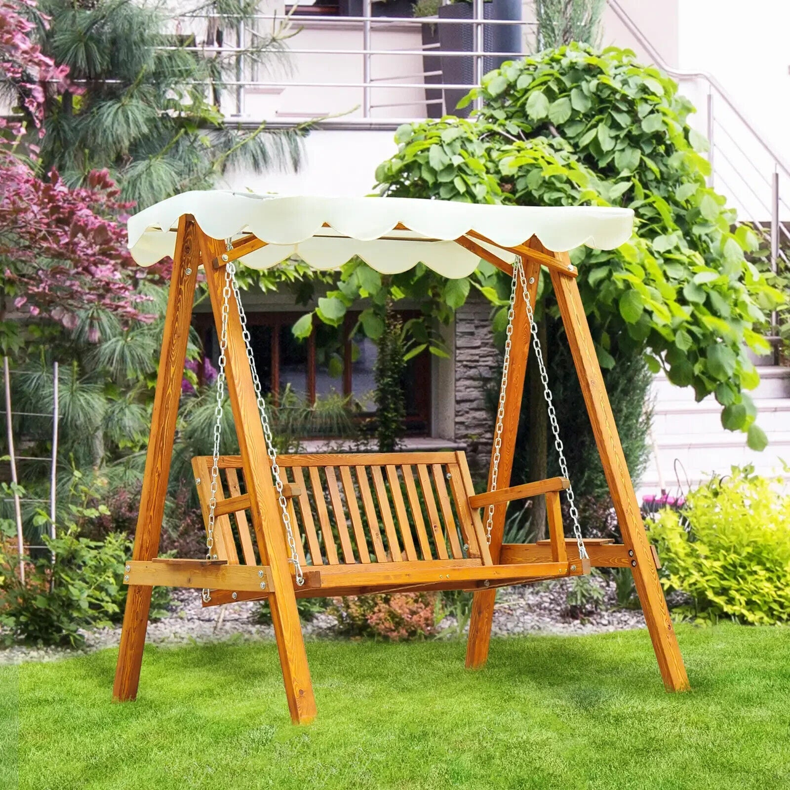 2 Seater Wooden Garden Swing Chair Seat Hammock Bench Furniture Lounger - Home and Garden Furniture Shop - #rustic - furniture#
