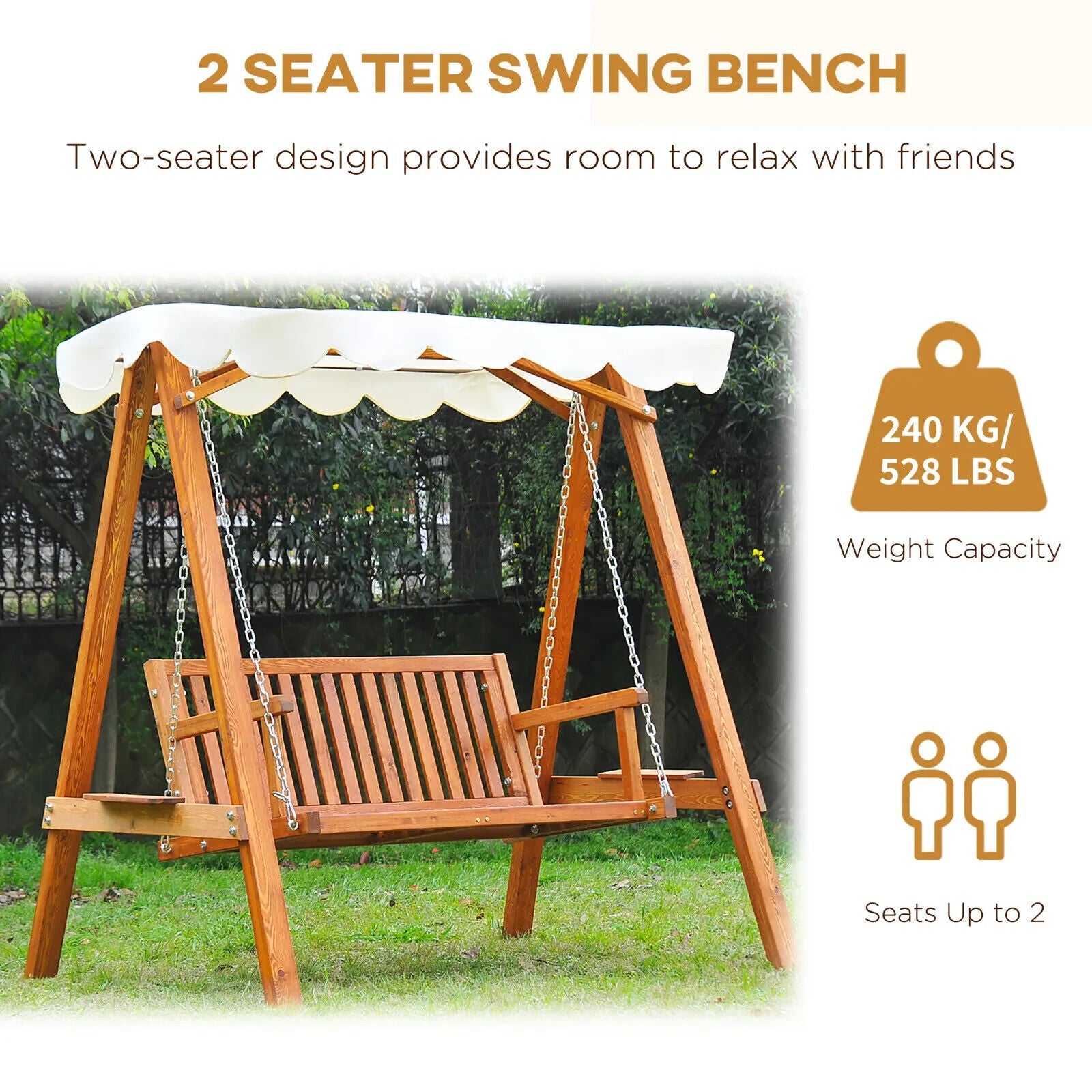 2 Seater Wooden Garden Swing Chair Seat Hammock Bench Furniture Lounger - Home and Garden Furniture Shop - #rustic - furniture#
